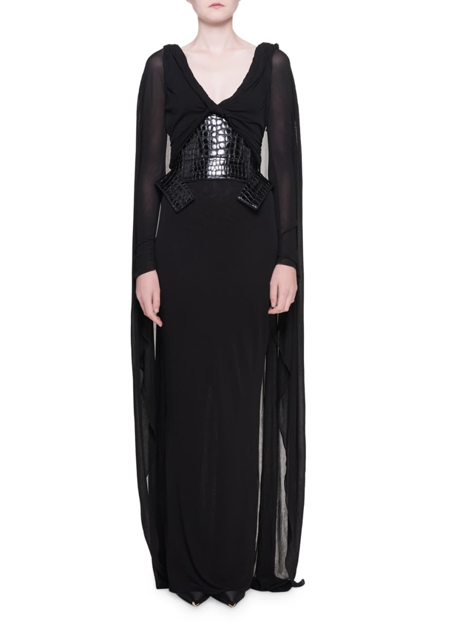 Image 1 of 1: Grecian Draped Jersey Gown with Cape & Waist-Cincher
