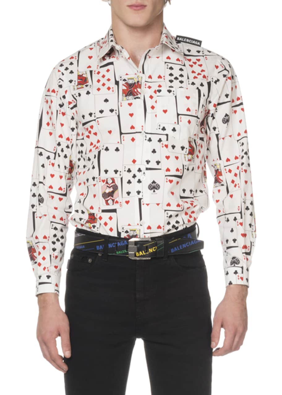 Men s Shrunken Cards Print Sport Shirt