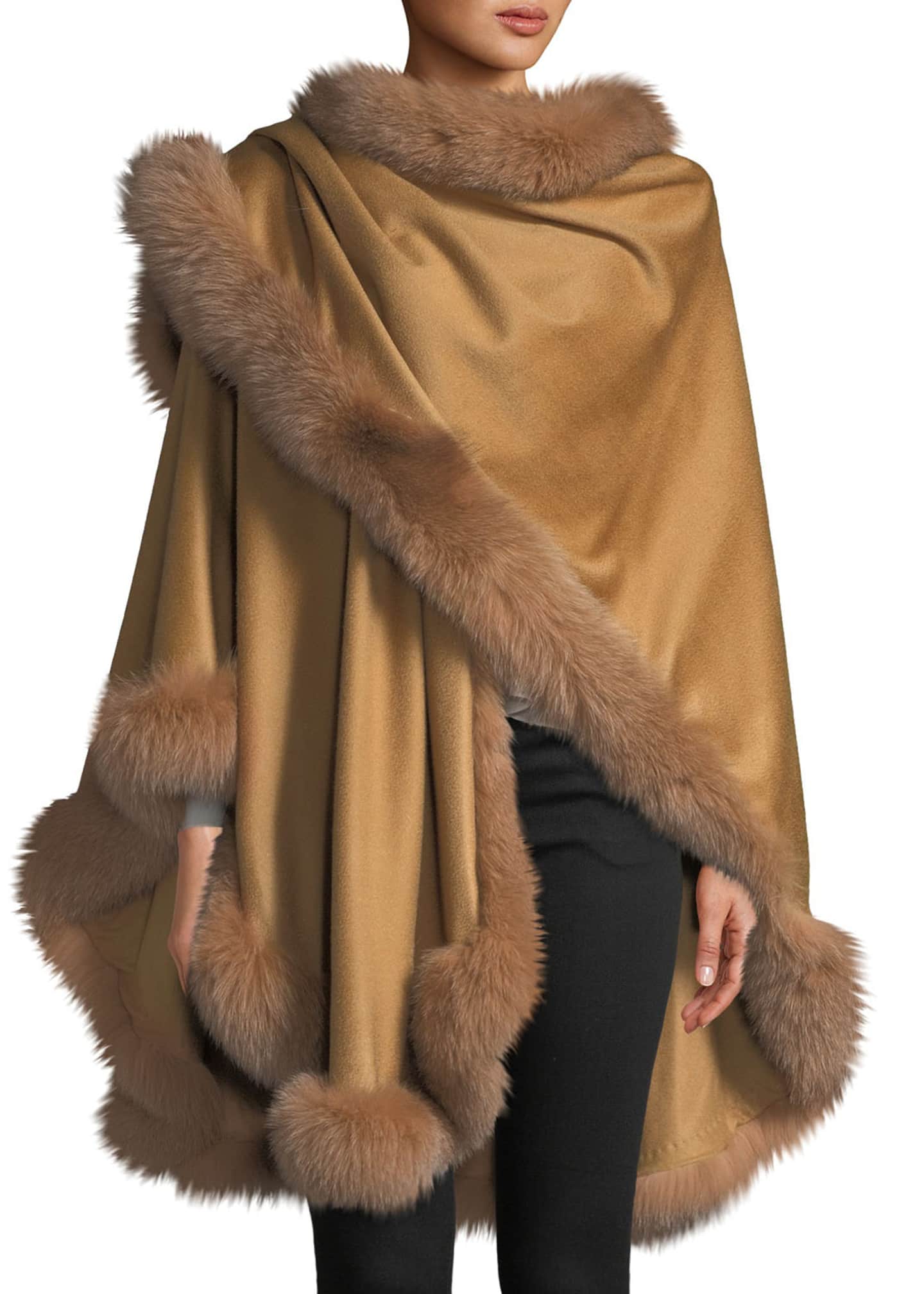 Sofia Cashmere Oversized FurTrimmed Hooded Cape