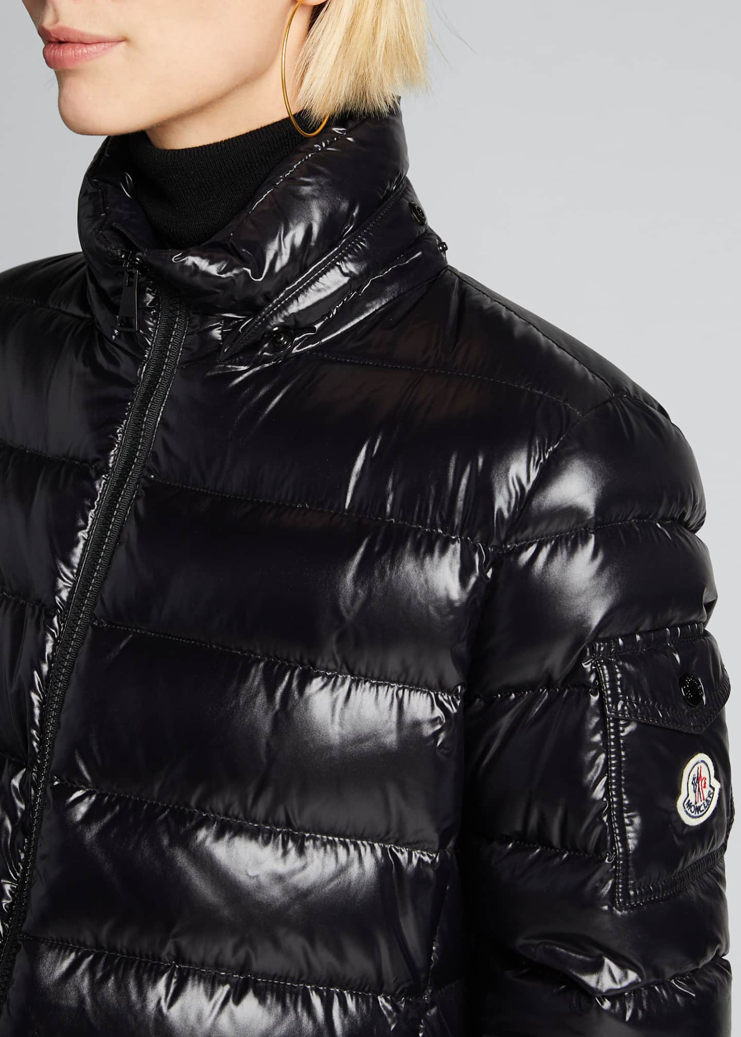 Moncler Moka Shiny Fitted Puffer Coat with Hood - Bergdorf Goodman