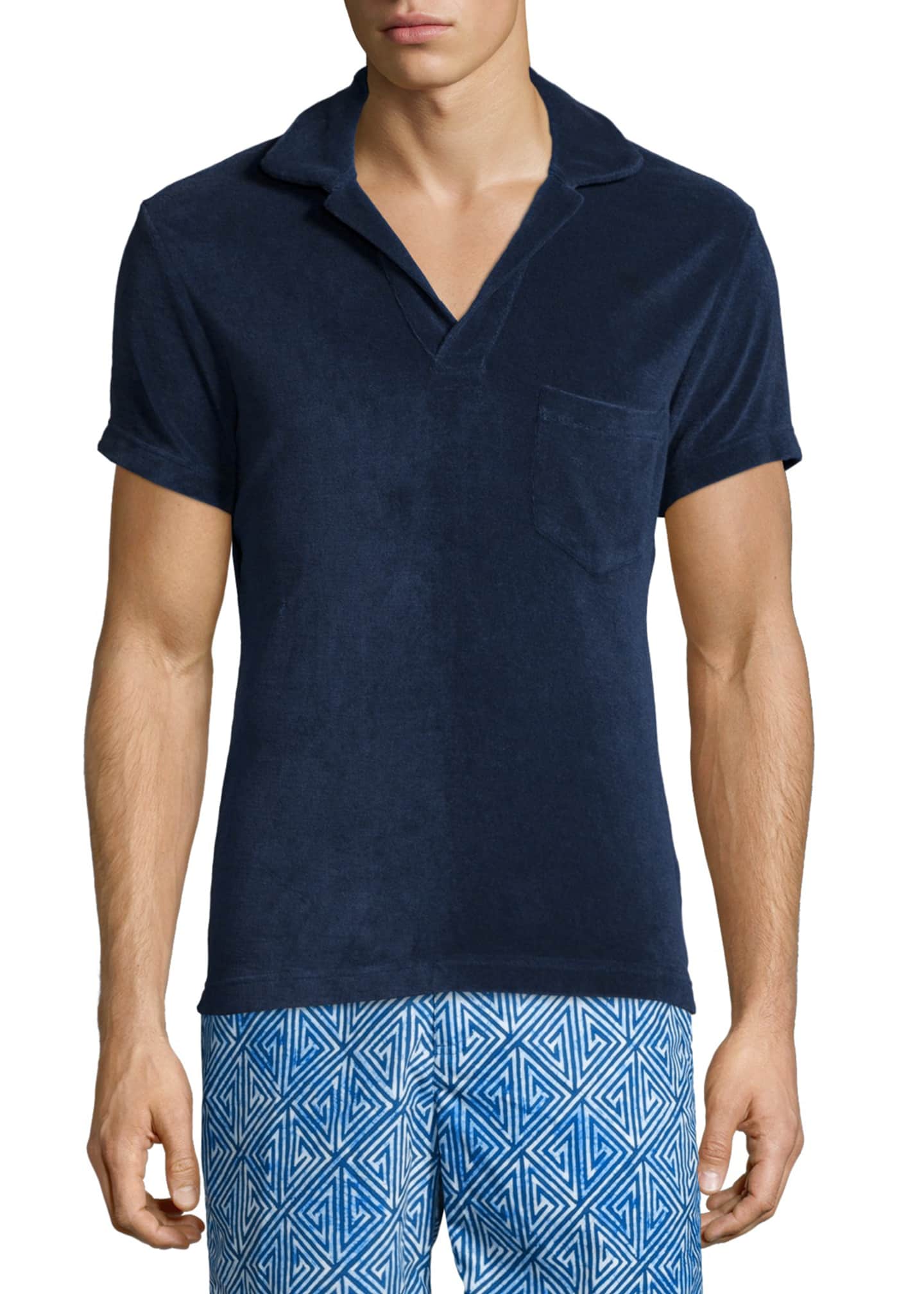 Orlebar Brown Terry Towel Short Sleeve Polo Shirt Navy Bergdorf