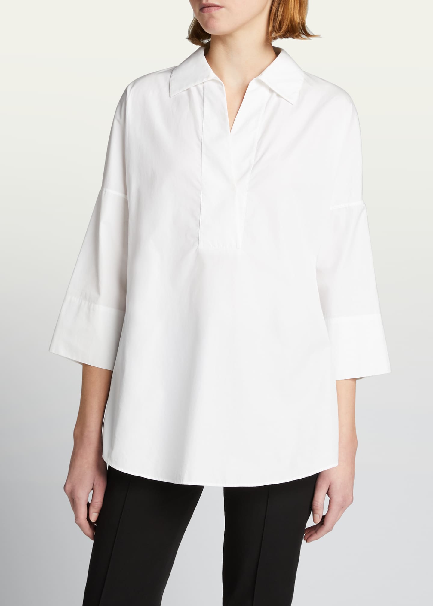 Akris punto KimonoSleeve SplitNeck Blouse, White Bergdorf Goodman