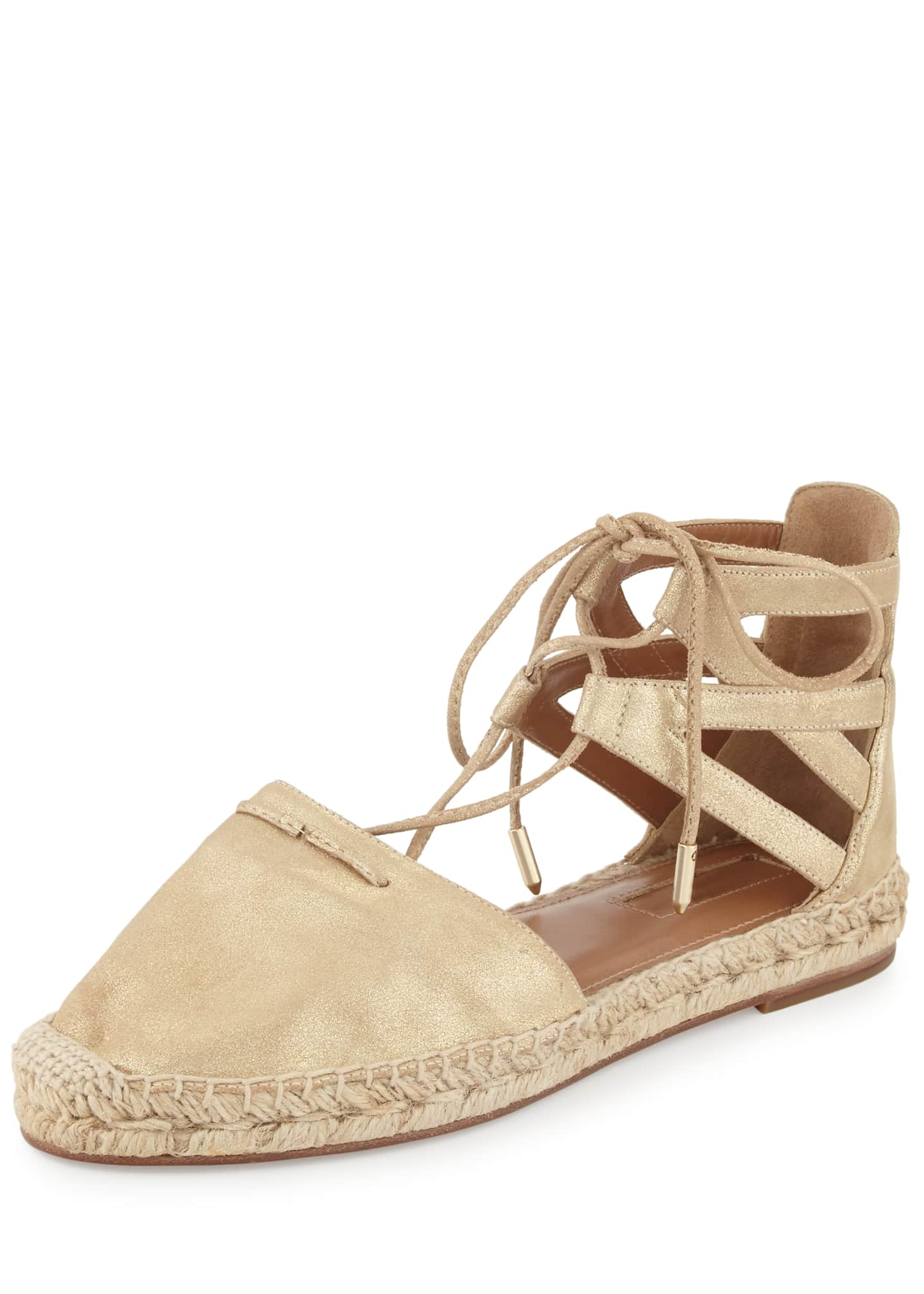 Aquazzura Belgravia Metallic Suede Flat Espadrille, Gold Image 1 of 4