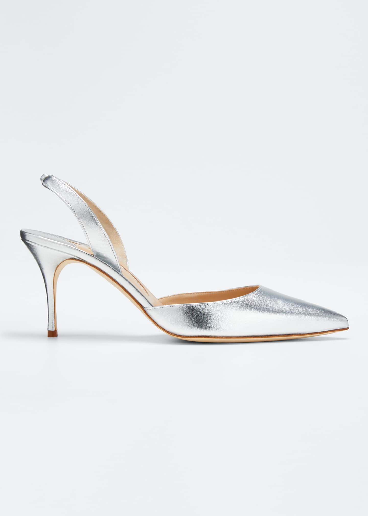 Carolyne Metallic Leather Mid-Heel Slingback Pumps