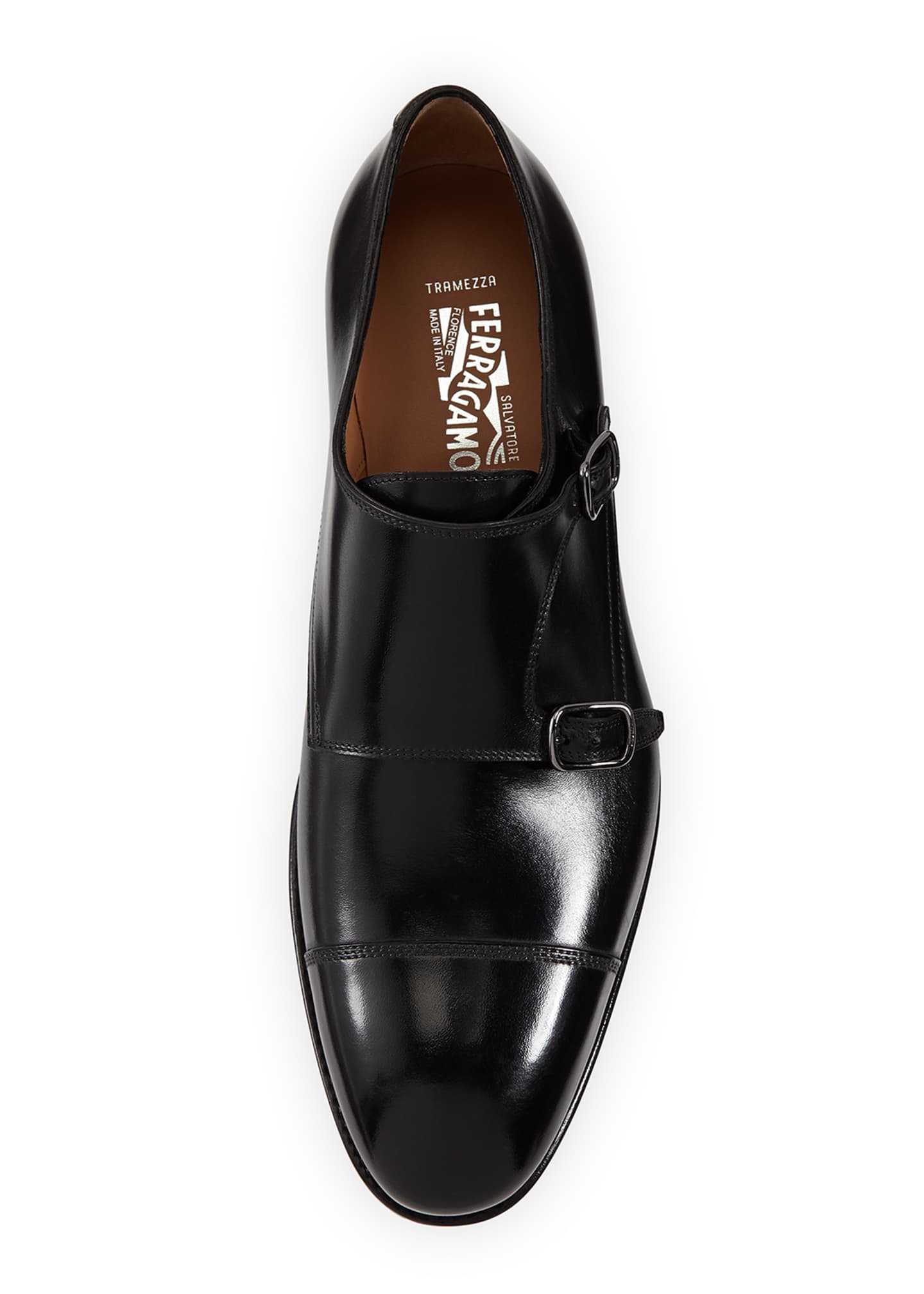 Salvatore Ferragamo Men's Tramezza Calfskin Double-Monk Shoe, Black ...