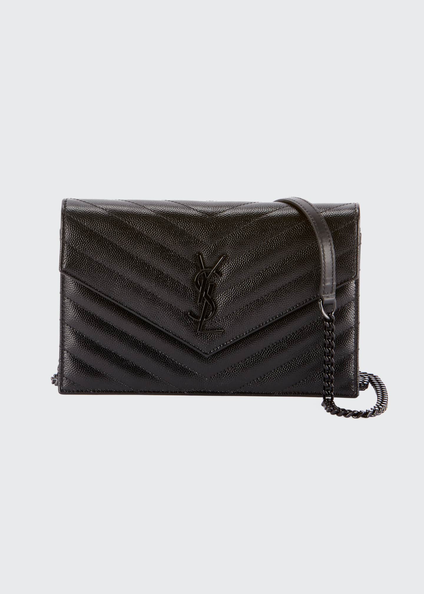 Saint Laurent Monogram Ysl Matelasse Leather Wallet On Chain