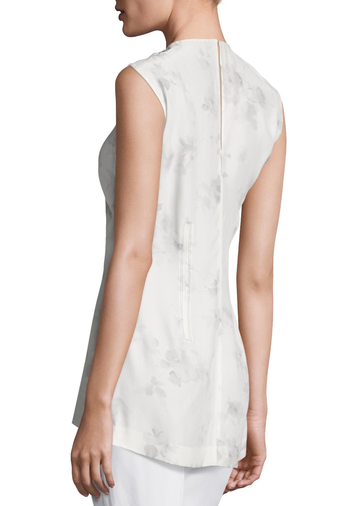 Flower Print Silk Shell Top Gray
