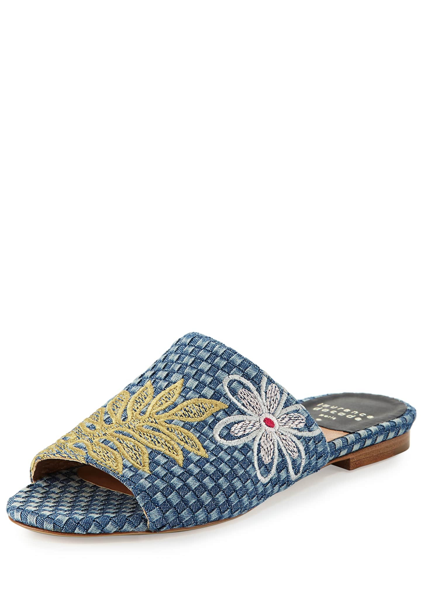 Laurence Dacade Nice Embroidered Denim Slide Sandals Image 1 of 5