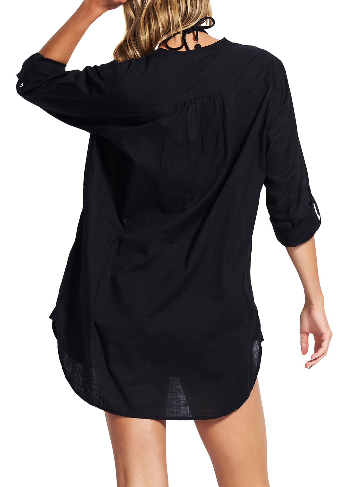 puff sleeve button down dress