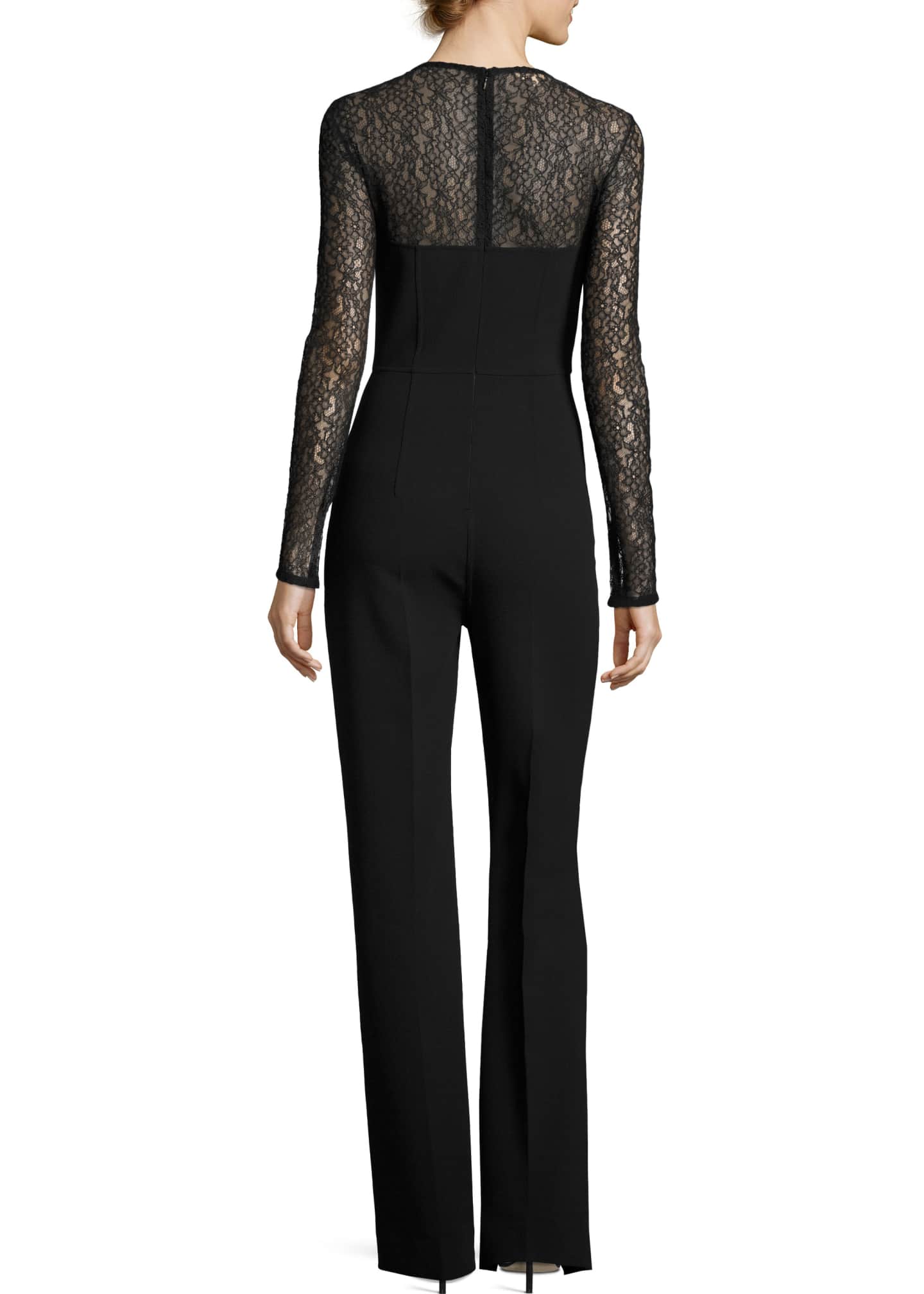 Michael Kors Collection Wool-Crepe Long-Sleeve Jumpsuit, Black ...