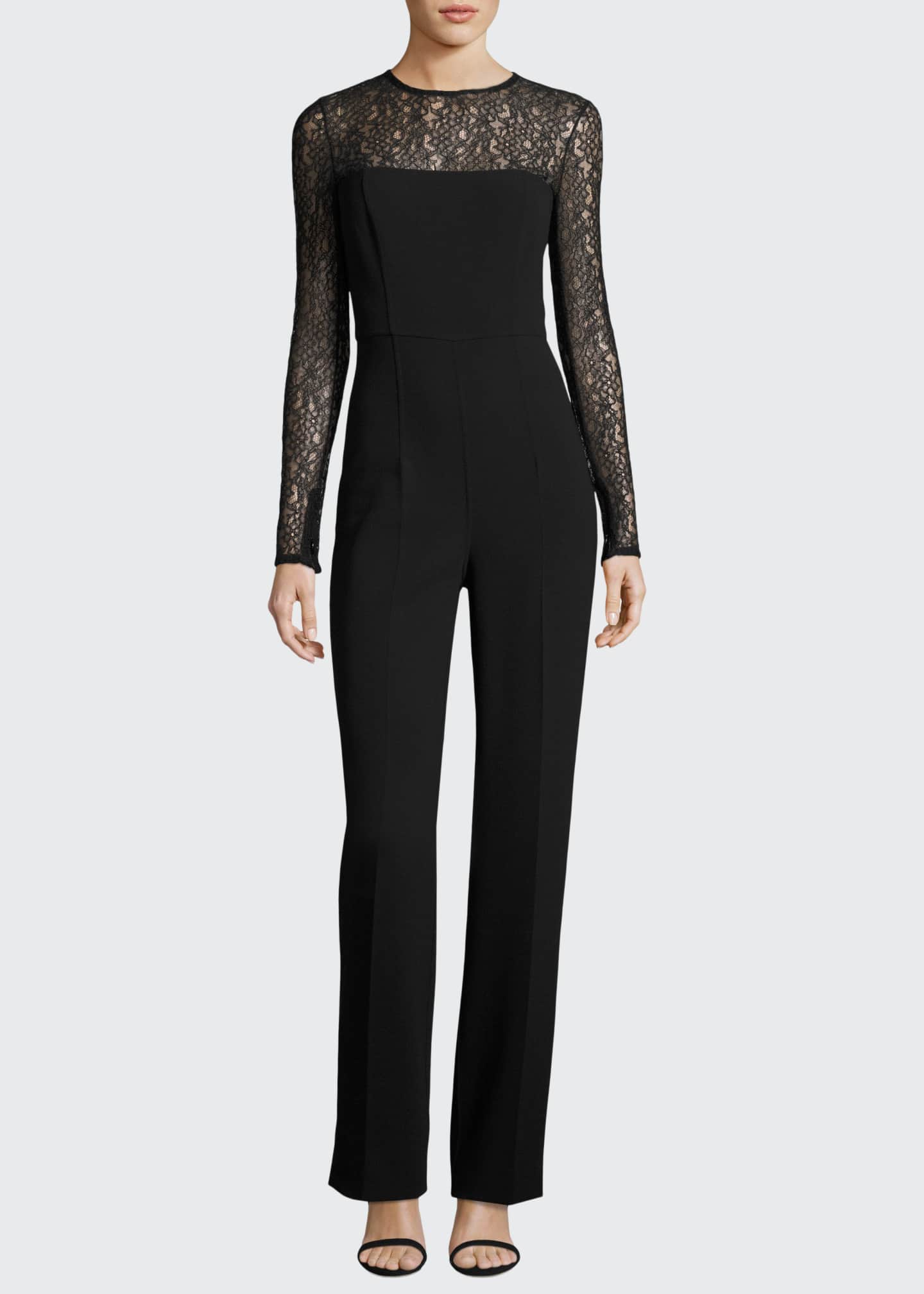 Wool Crepe Long Sleeve Jumpsuit Black