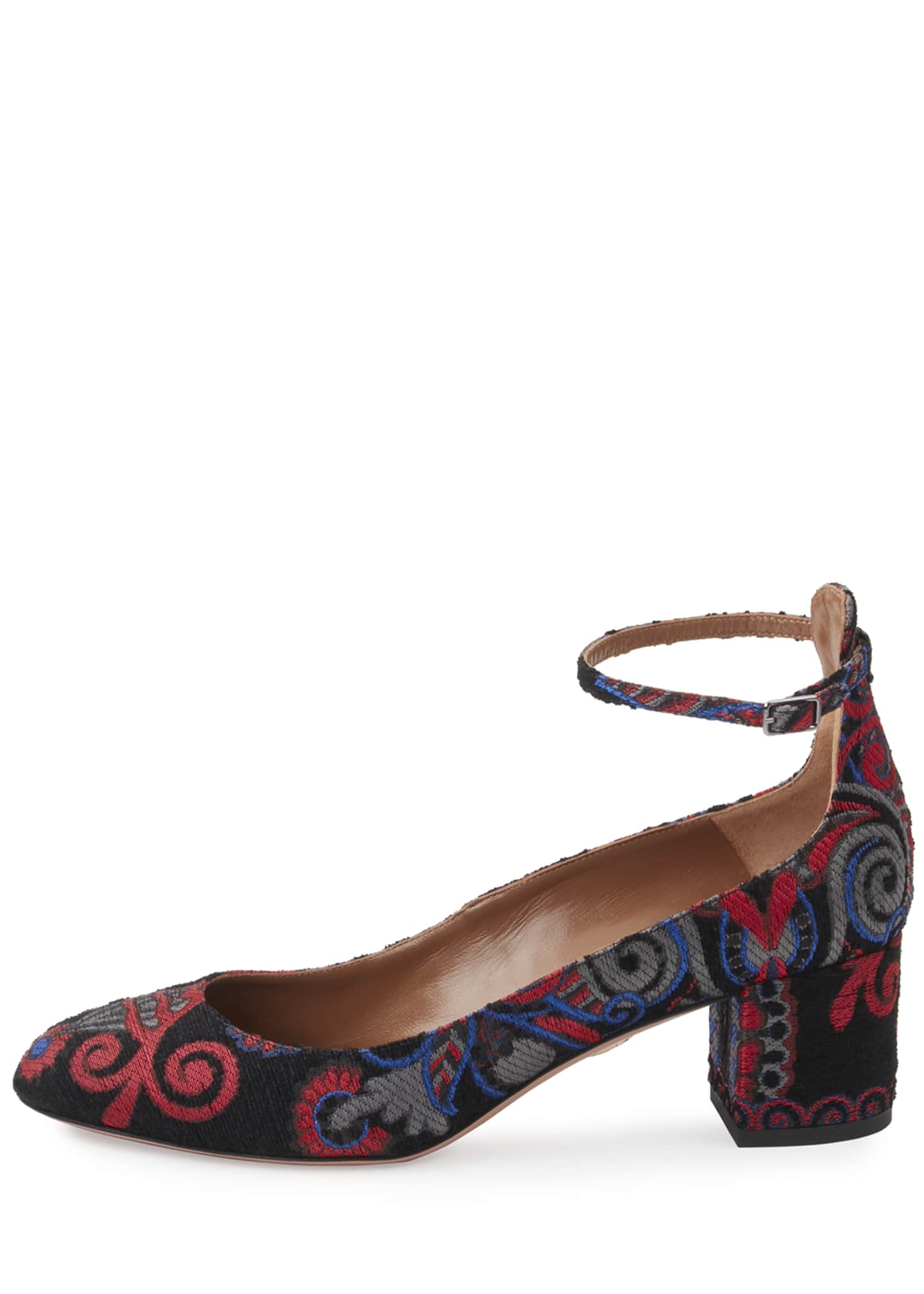 Alix Embroidered Ankle Strap Pumps Black