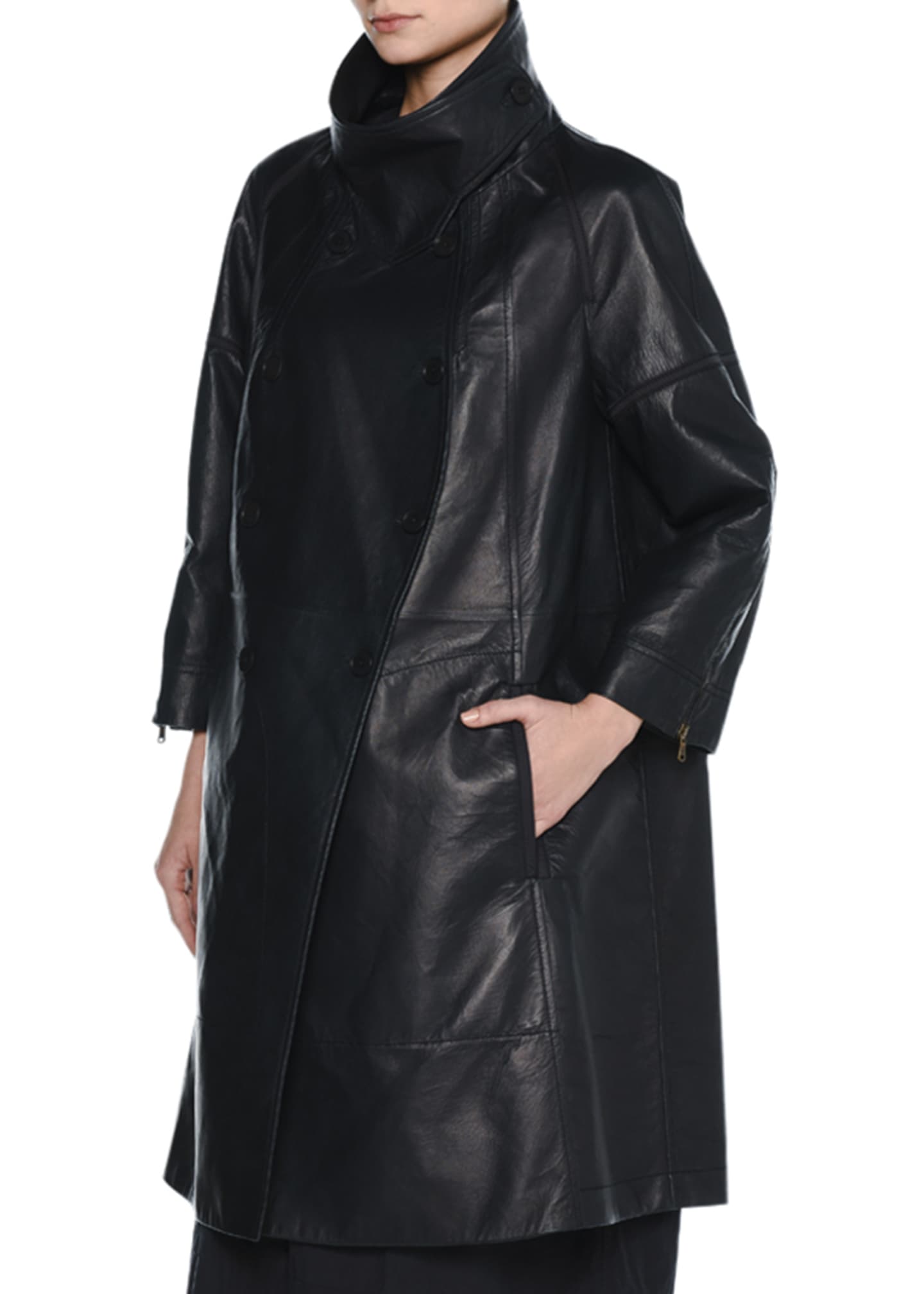 Double Breasted Bonded Leather Jacket Black Blue