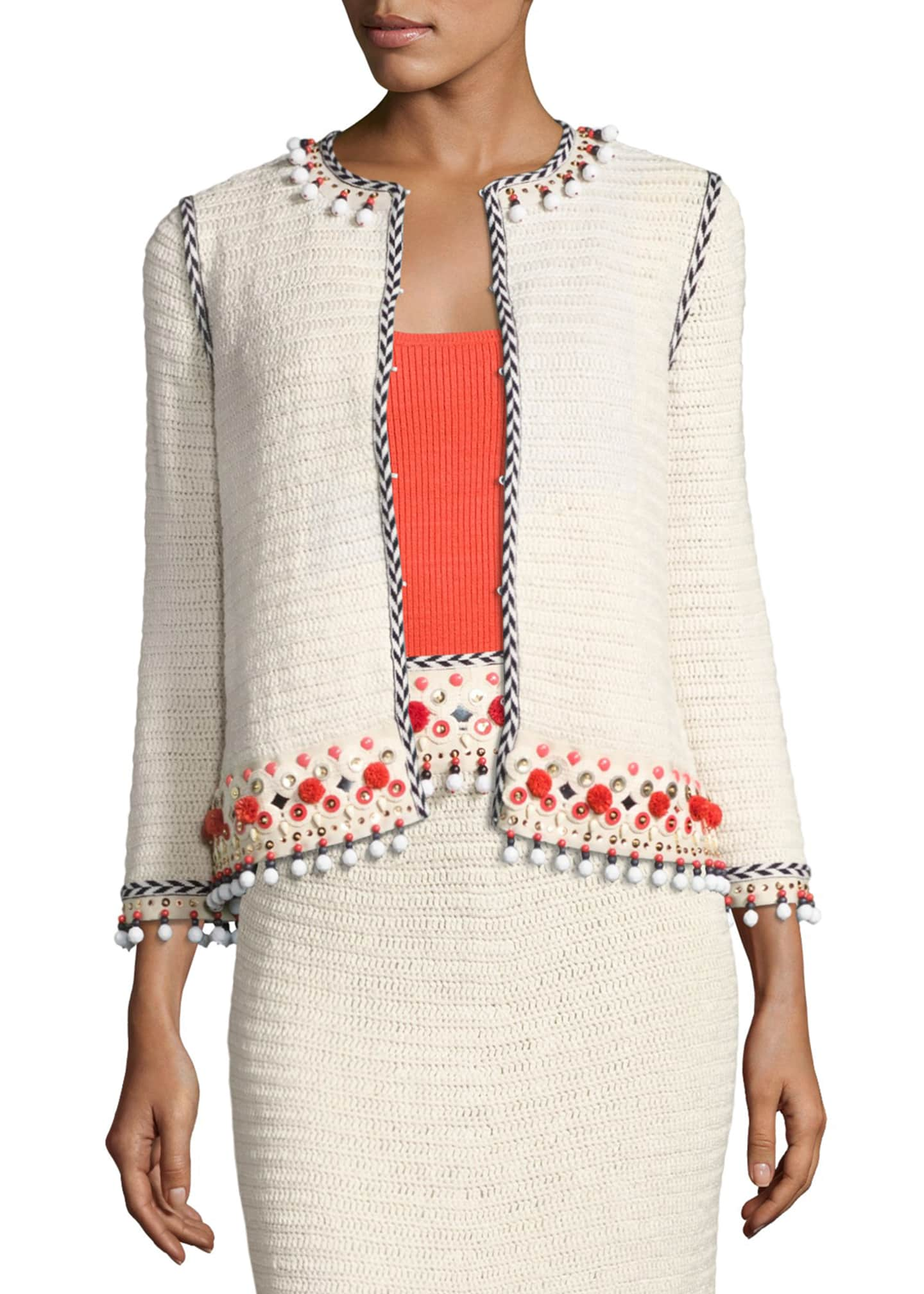 Tory Burch Pompom-Embellished Linen Jacket, Beige - Bergdorf Goodman