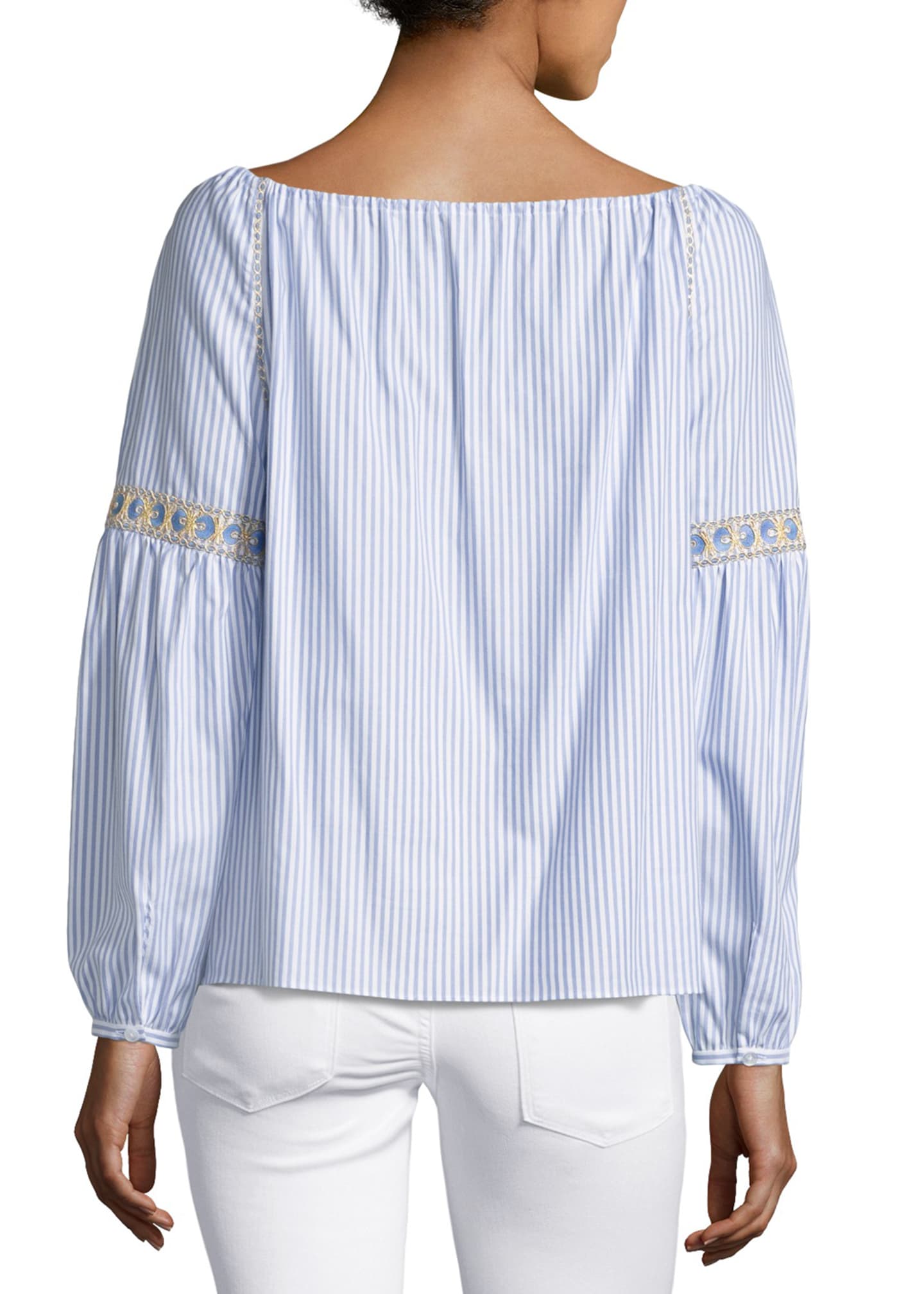 Tory Burch Embroidered Seersucker Peasant Blouse, White Image 2 of 3