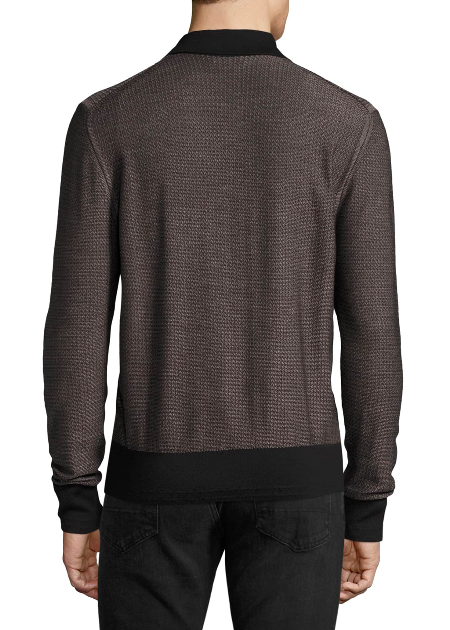 Tom Ford Micro-texture Long-sleeve Silk-merino Wool Polo Shirt