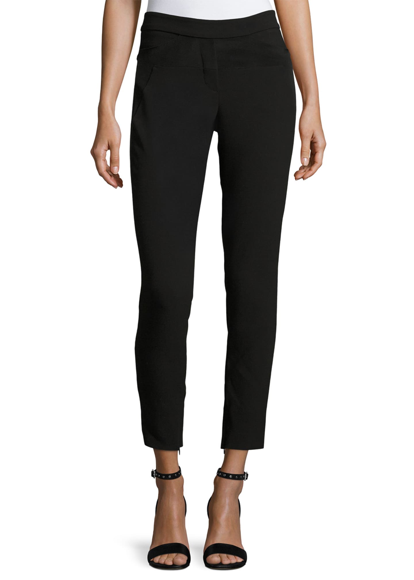 Halston Heritage Slim-Fit Ankle Pants w/ Paneled Waist Detail ...