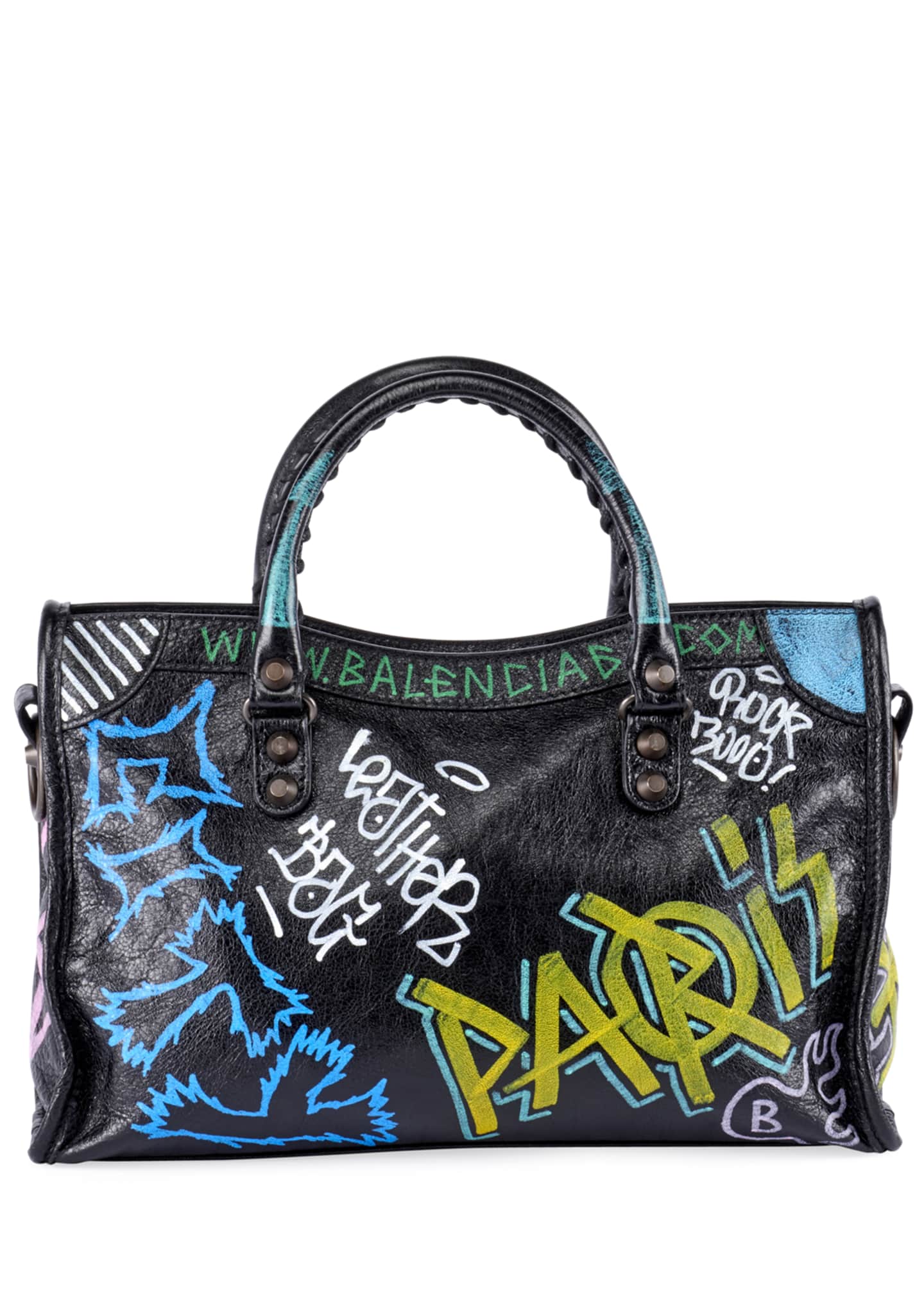 balenciaga classic city aj small graffiti satchel bag