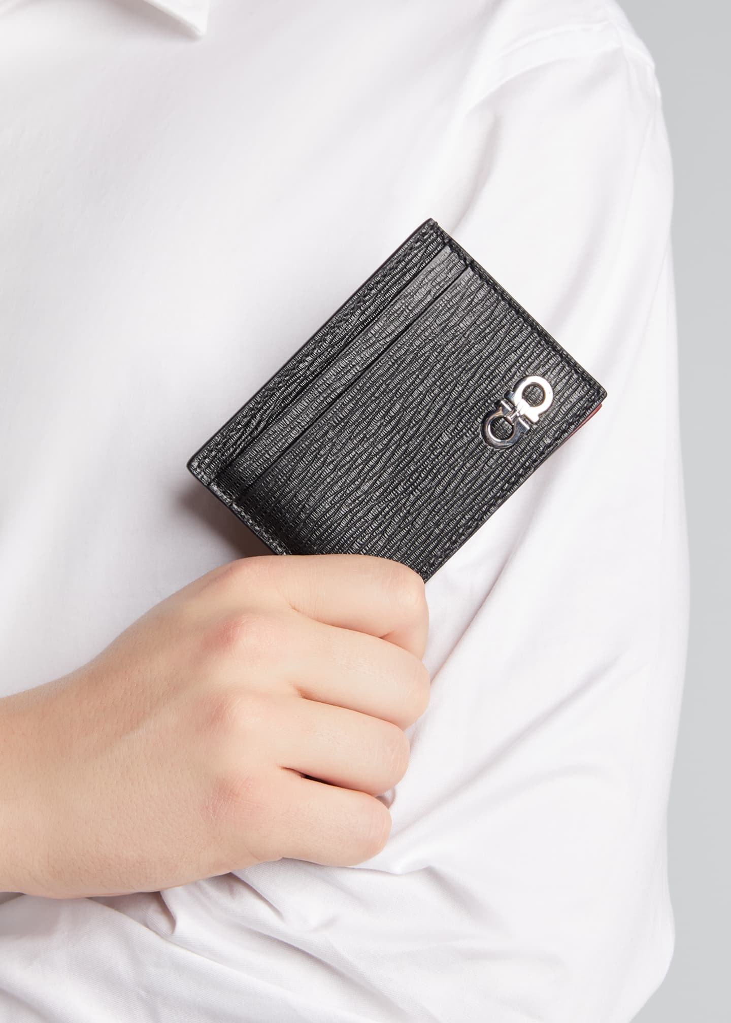 Salvatore Ferragamo Men's Revival Gancini Leather Card Case with Flip