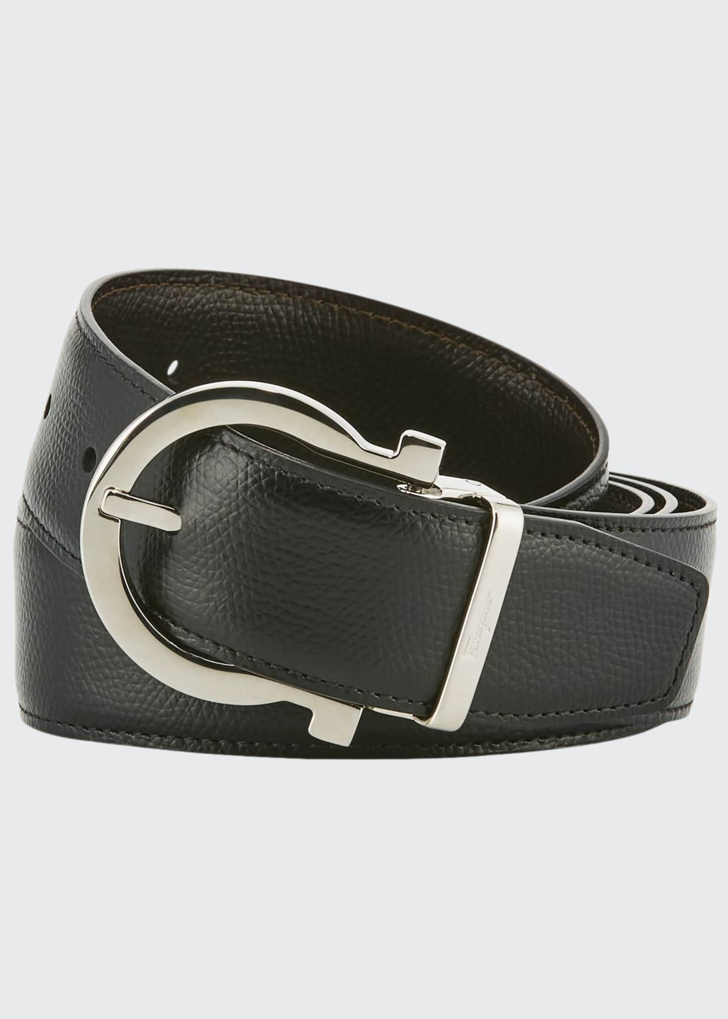 Salvatore Ferragamo Men's Stamped Leather Gancio Buckle Belt Bergdorf