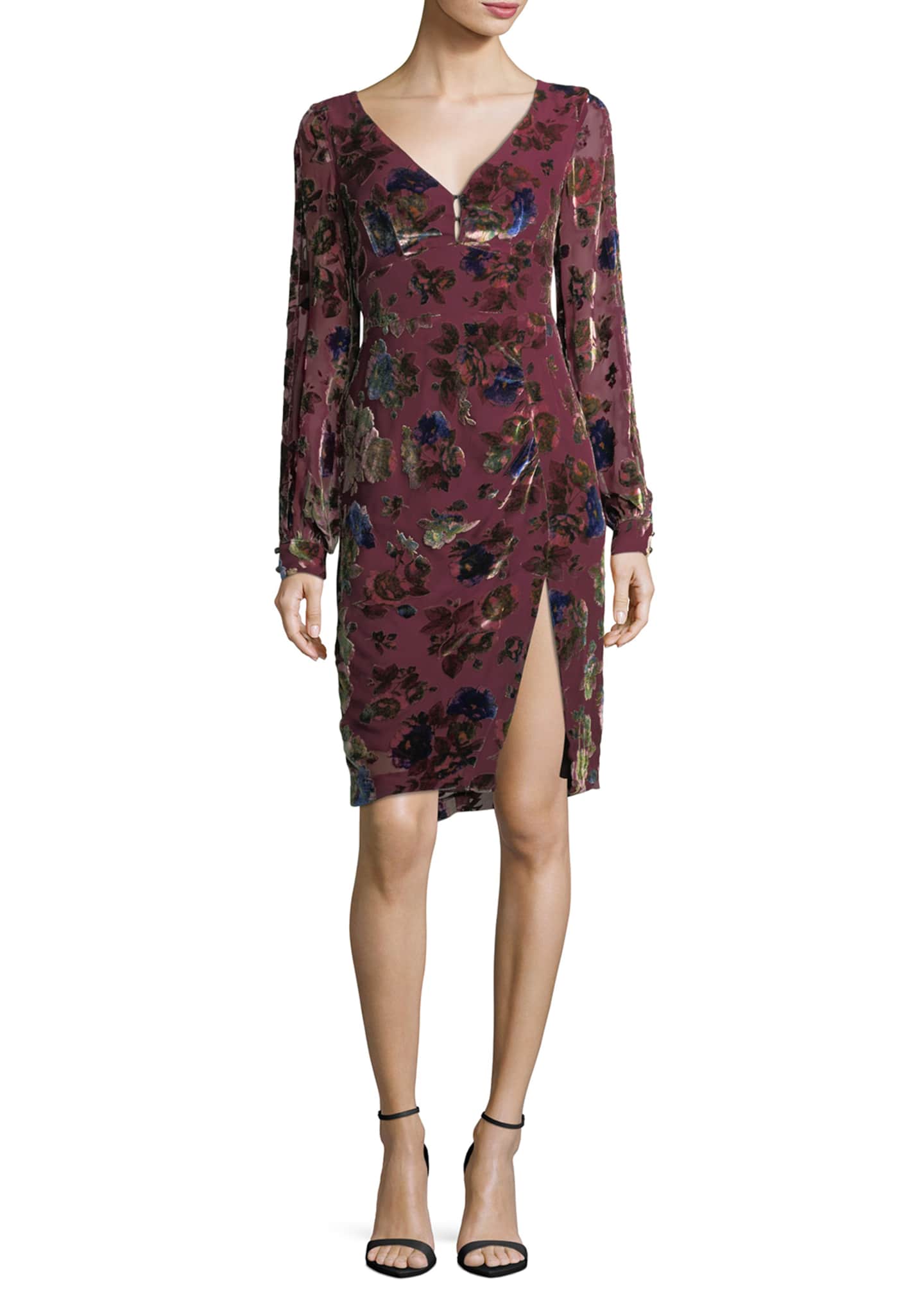 Lolita V Neck Velvet Floral Burnout Day Dress