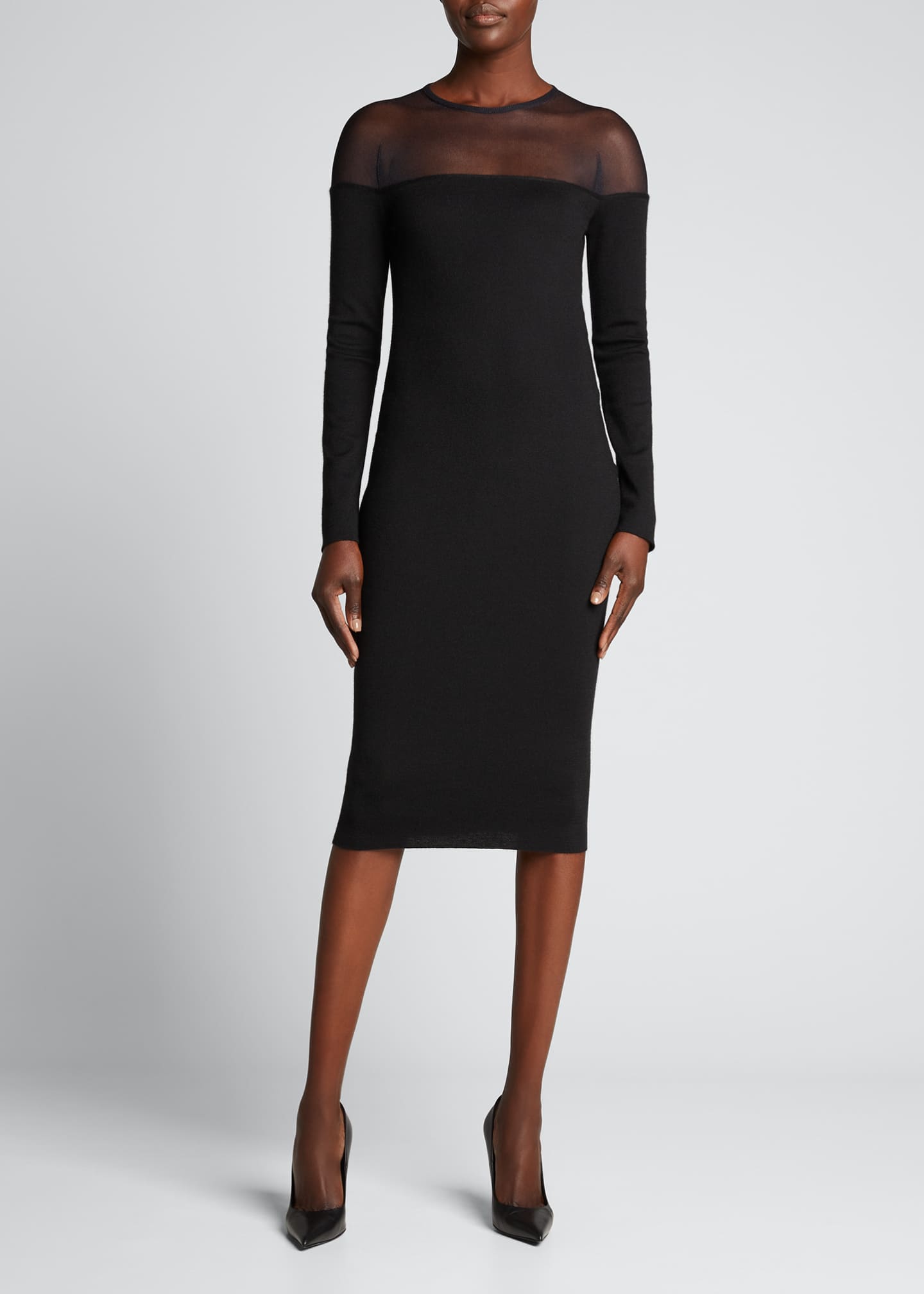 TOM FORD Round Neck Illusion Yoke Silk Knit Cocktail Dress