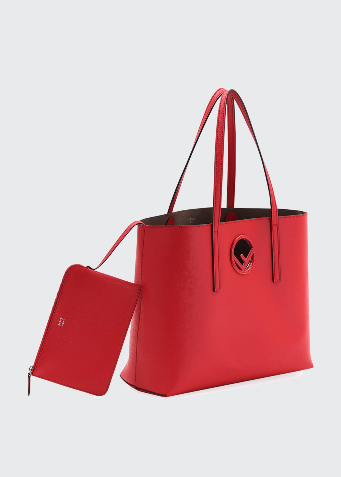 fendi f logo leather shopper tote