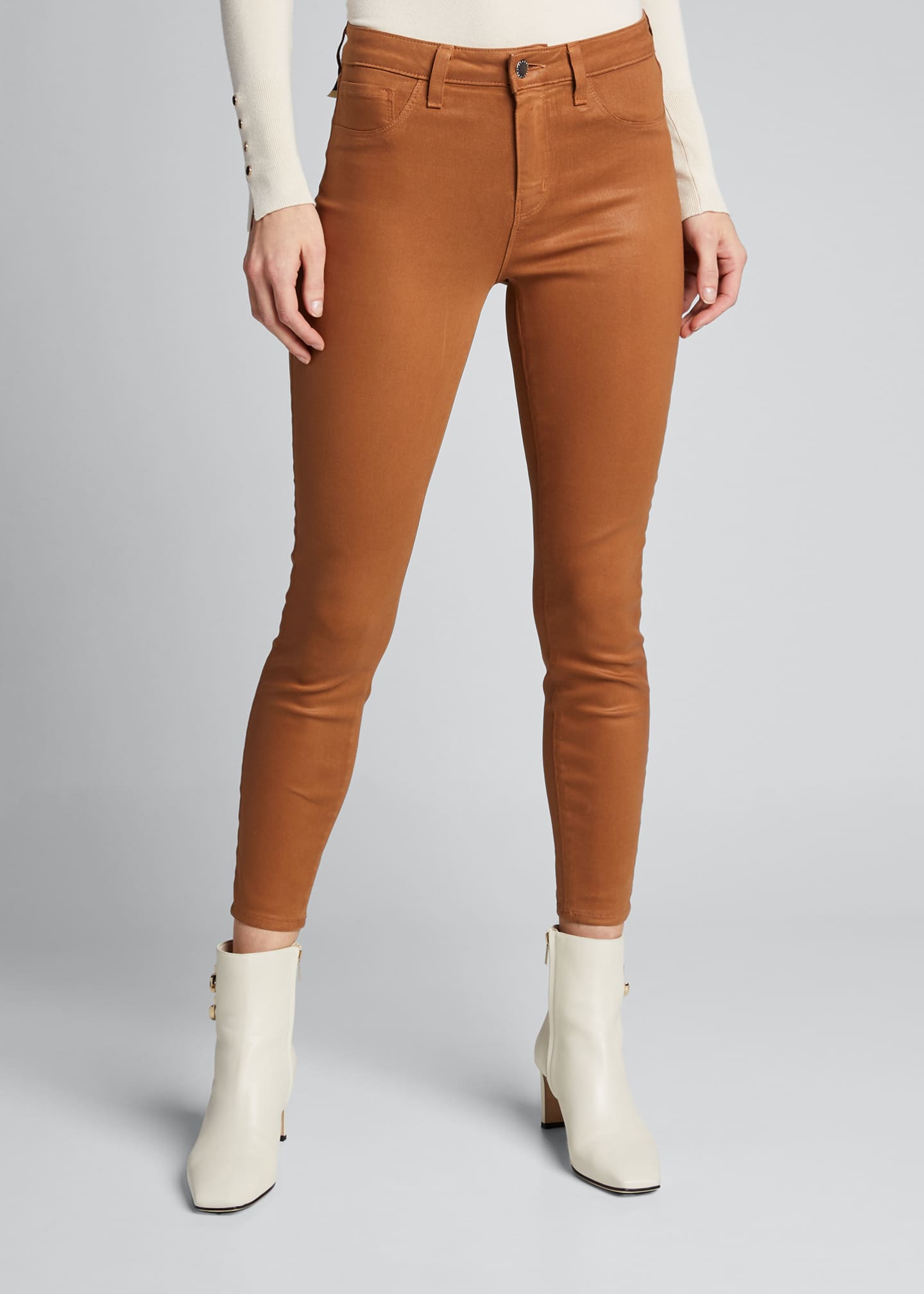 high rise coated jeans