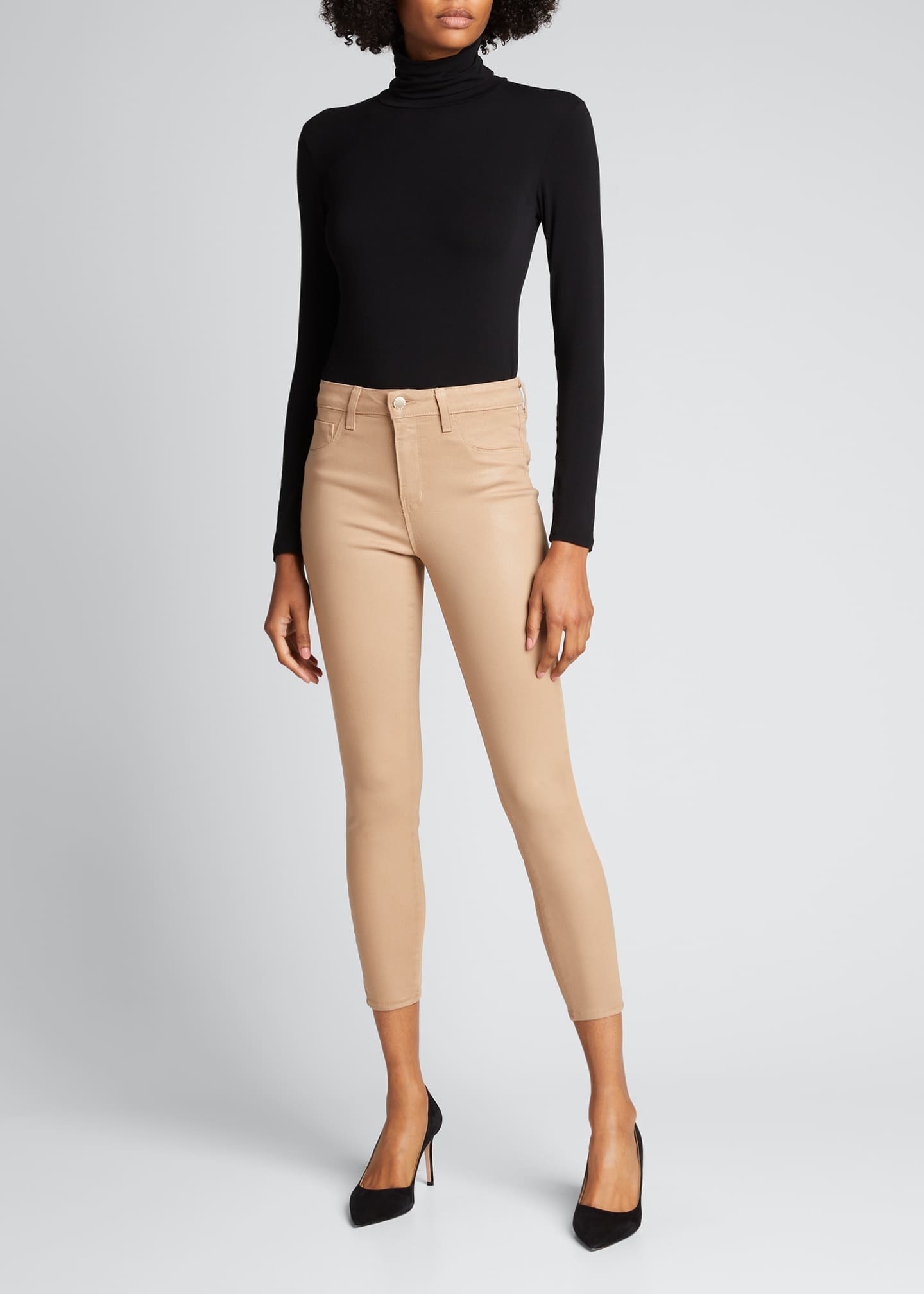 high rise coated jeans