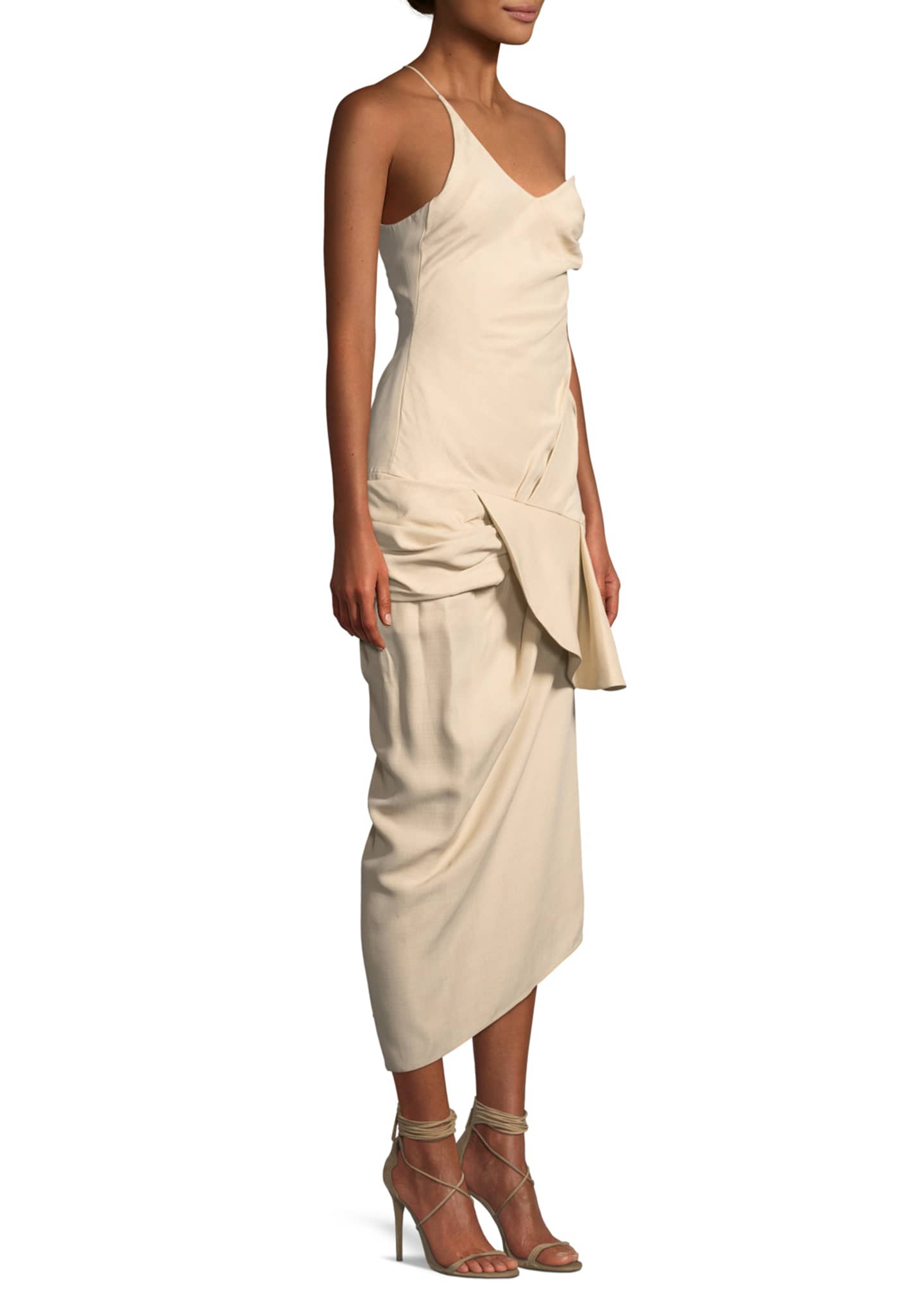 Jacquemus La Robe Sol Gathered One Shoulder Midi Dress Bergdorf