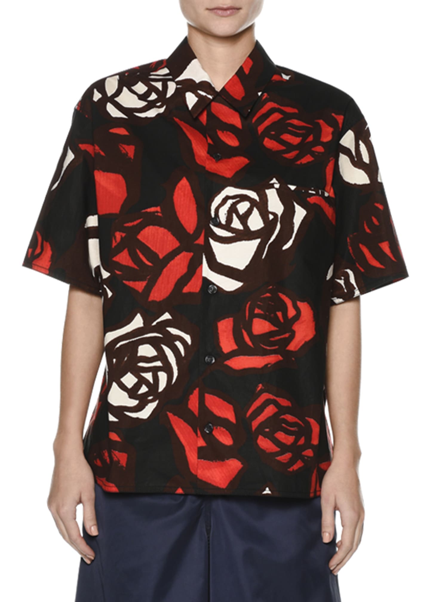Marni Rose-Embroidered Camp Shirt - Bergdorf Goodman