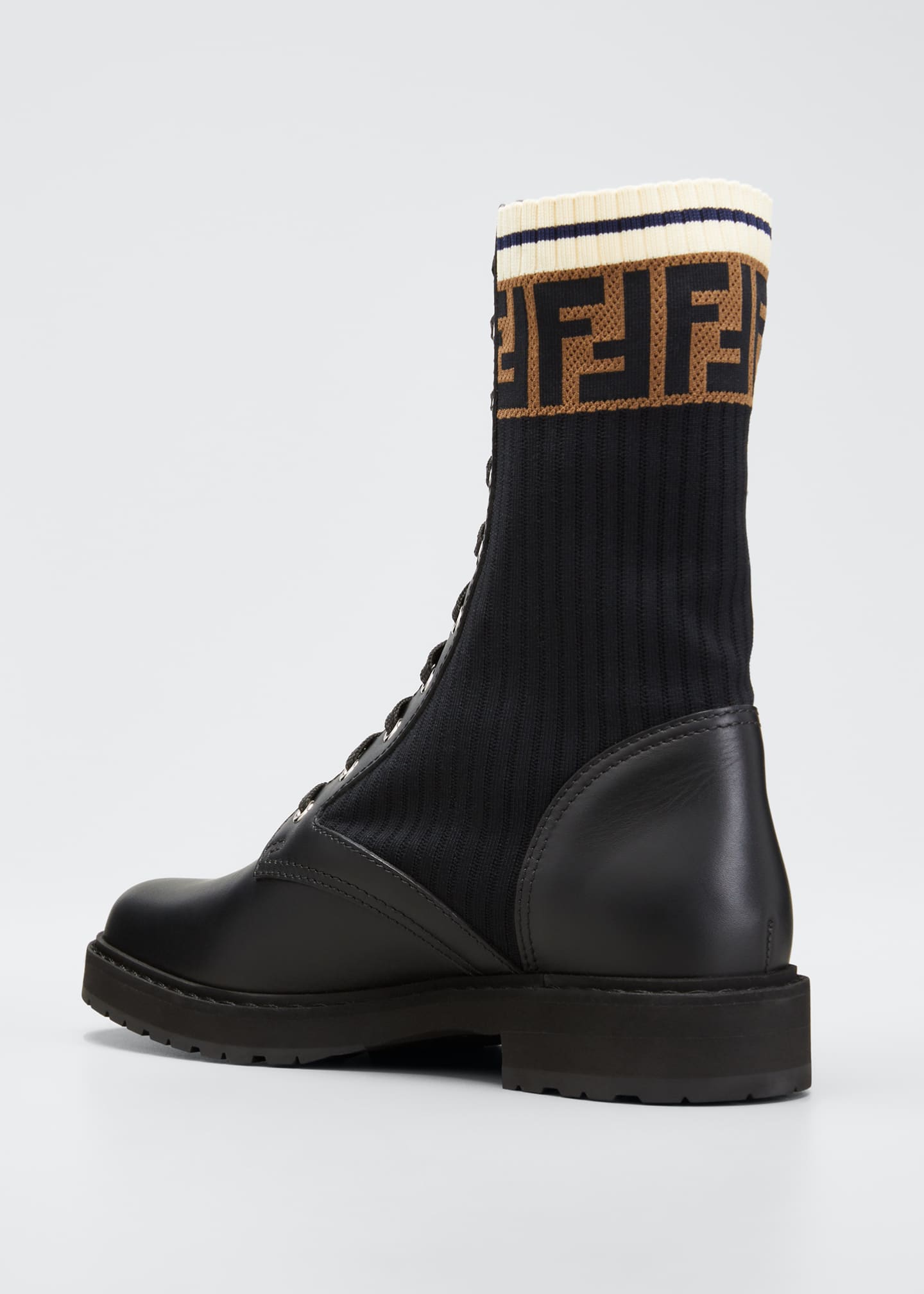 Fendi Leather Combat Boot with FF Cuff Bergdorf Goodman