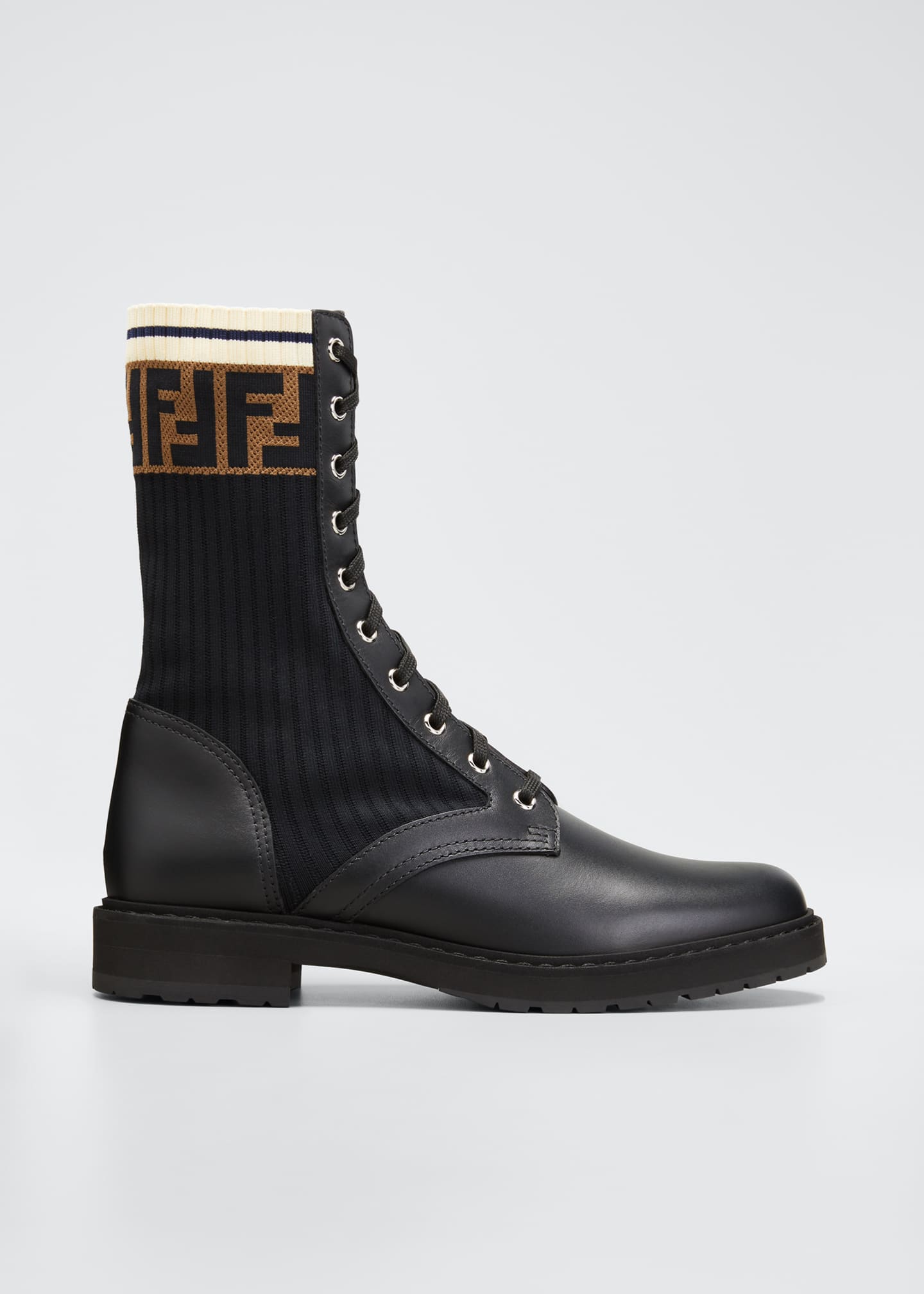 Fendi Leather Combat Boot with FF Cuff - Bergdorf Goodman
