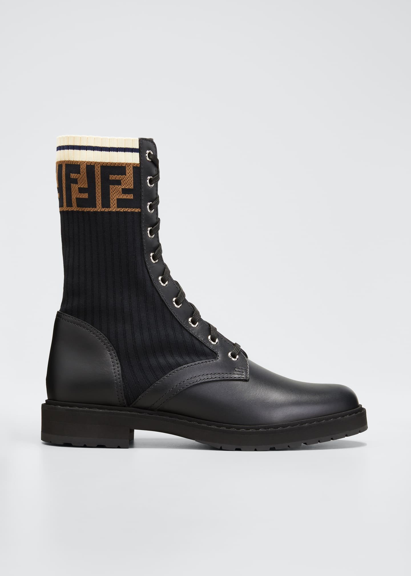 Fendi Leather Combat Boot with FF Cuff Bergdorf Goodman