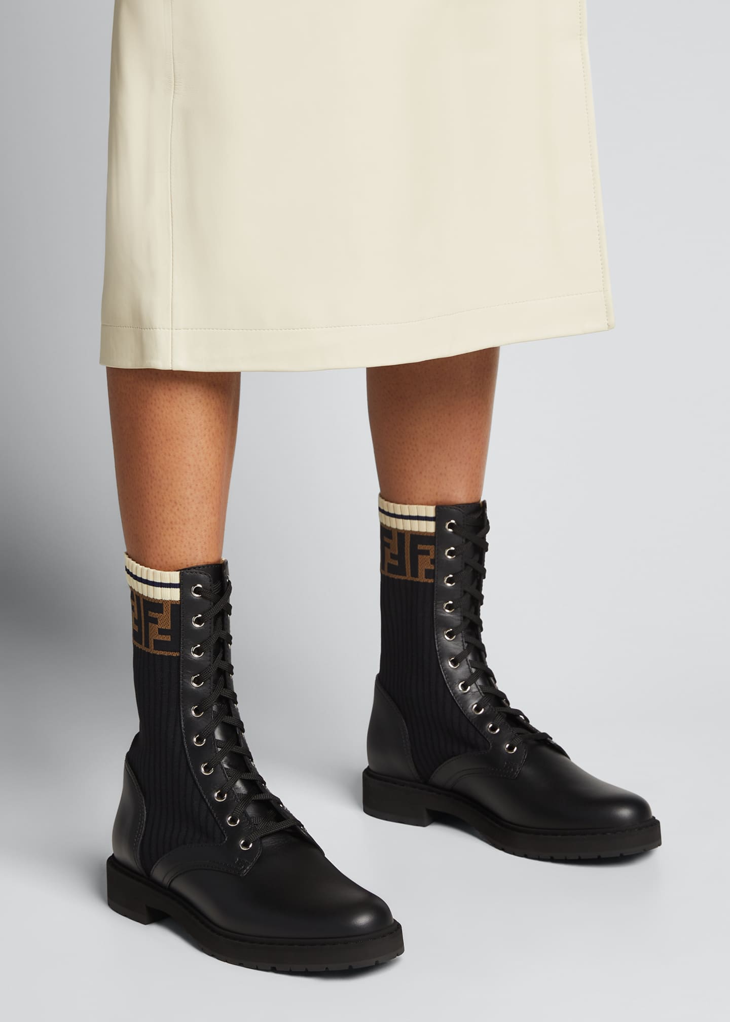 Fendi LEATHER COMBAT BOOT WITH FF - Bergdorf Goodman