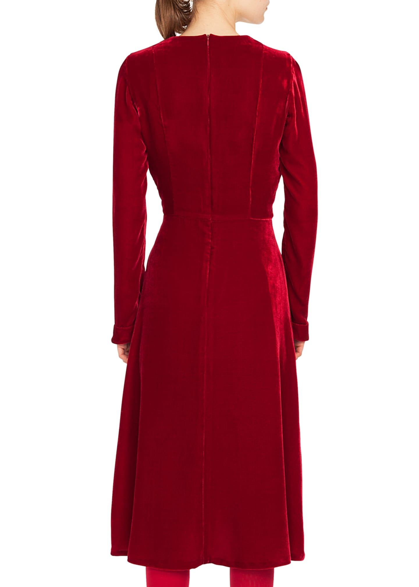 Akris punto V-Neck Long-Sleeve A-Line Velvet Midi Dress - Bergdorf Goodman