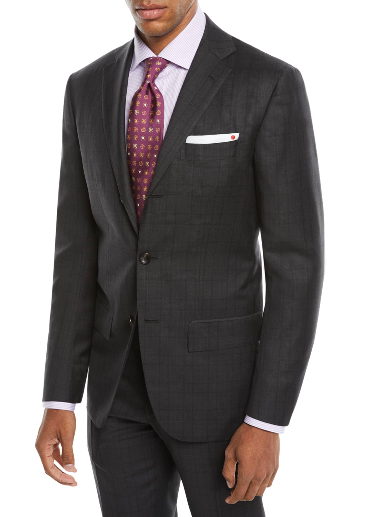 Kiton Men's Tonal Plaid TwoPiece ThreeButton Suit Bergdorf Goodman