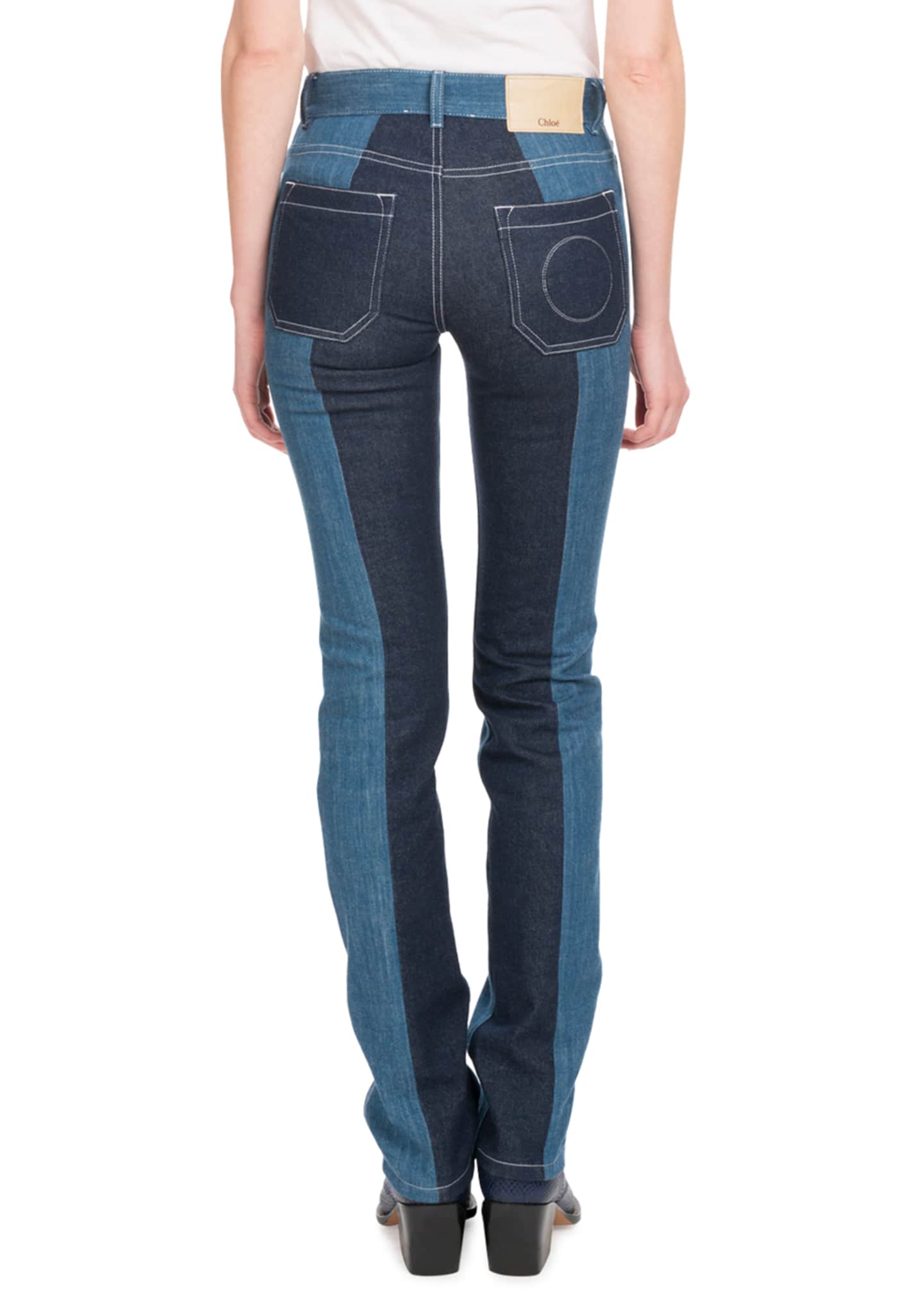 Zip Front Patch Pocket Straight Leg Bicolor Jeans