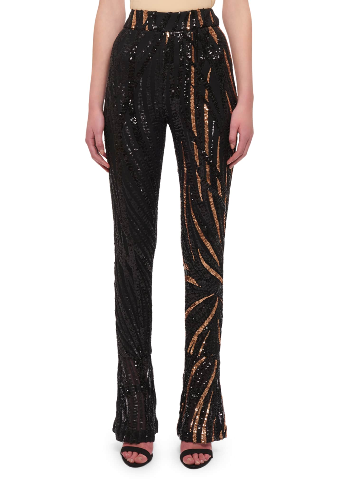 Halpern Sequin Striped Two-Tone Skinny Pants - Bergdorf Goodman