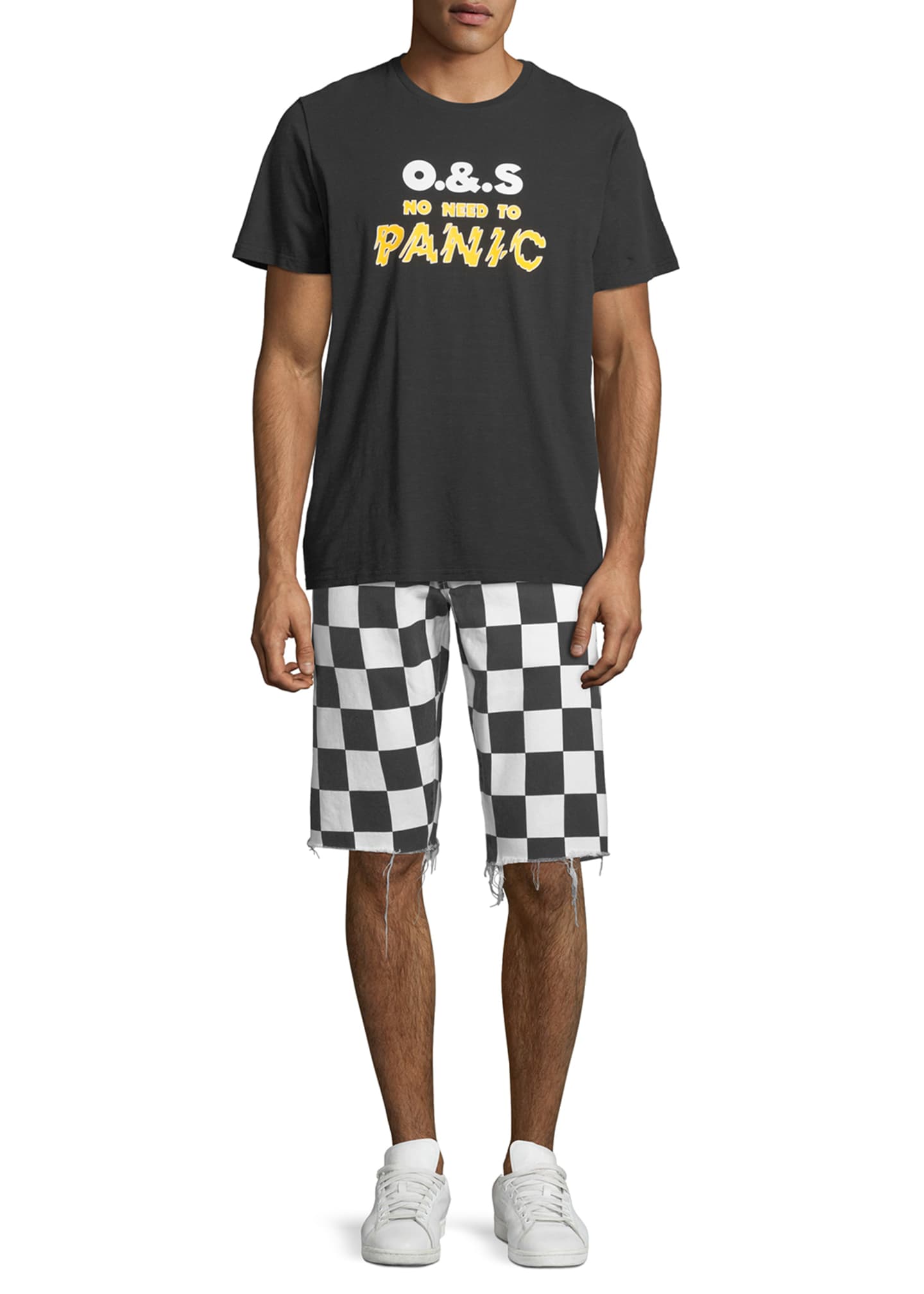 checkered denim shorts