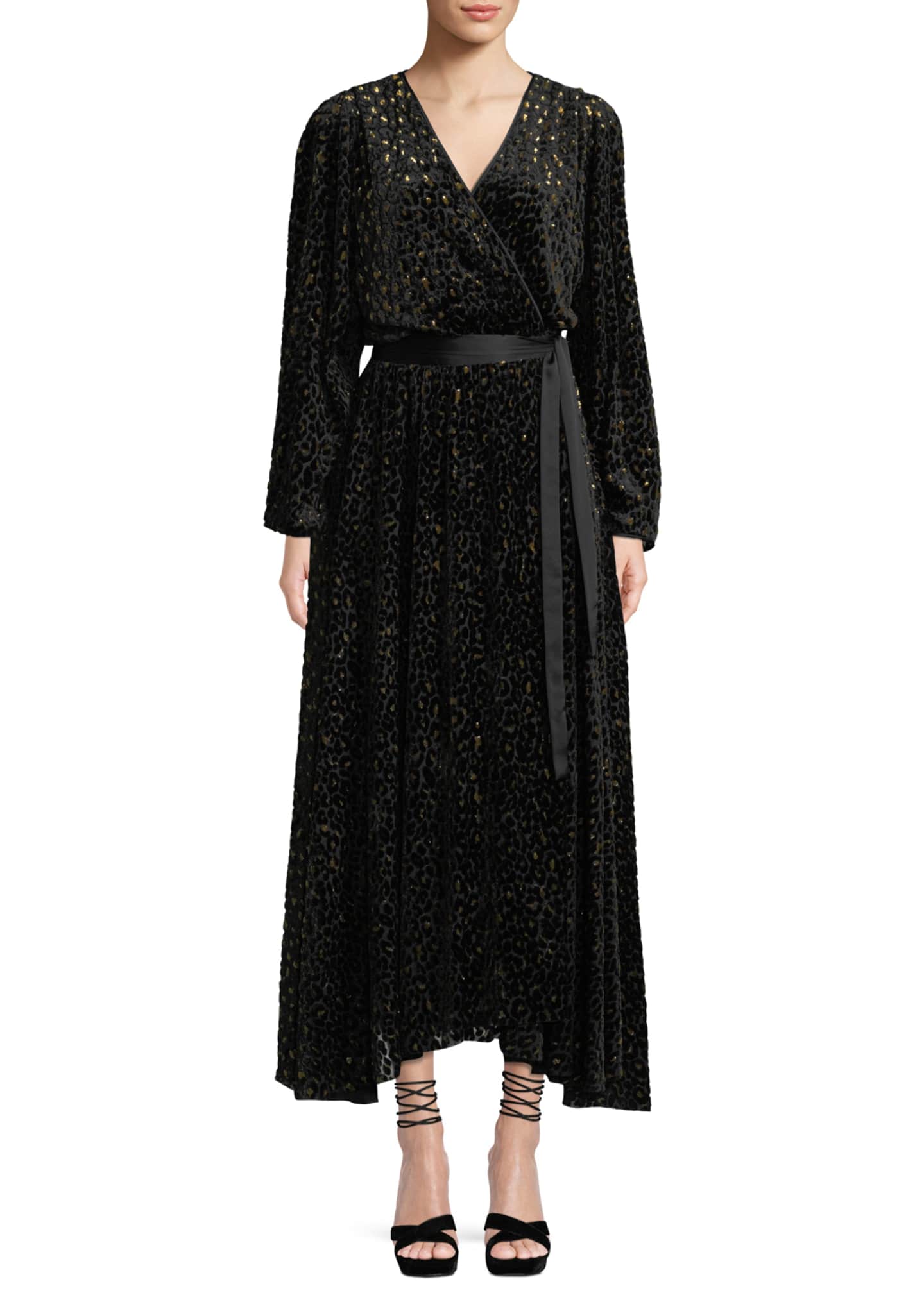 Dolce & Gabbana Tulip-Print Pajama Wrap-Dress, Rose/Black