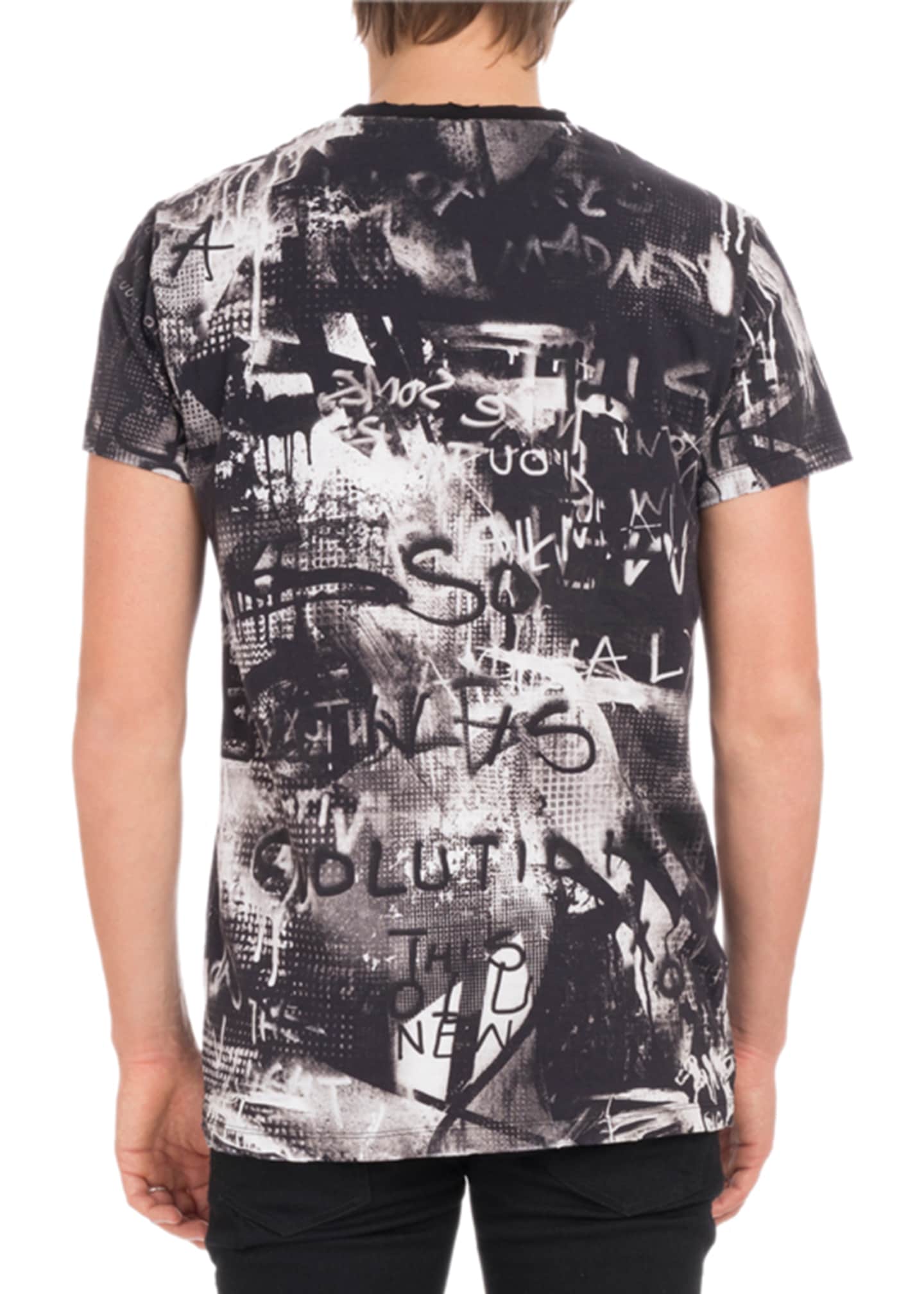 Balmain Men's Crewneck Short-Sleeve Graffiti-Print Cotton T-Shirt ...