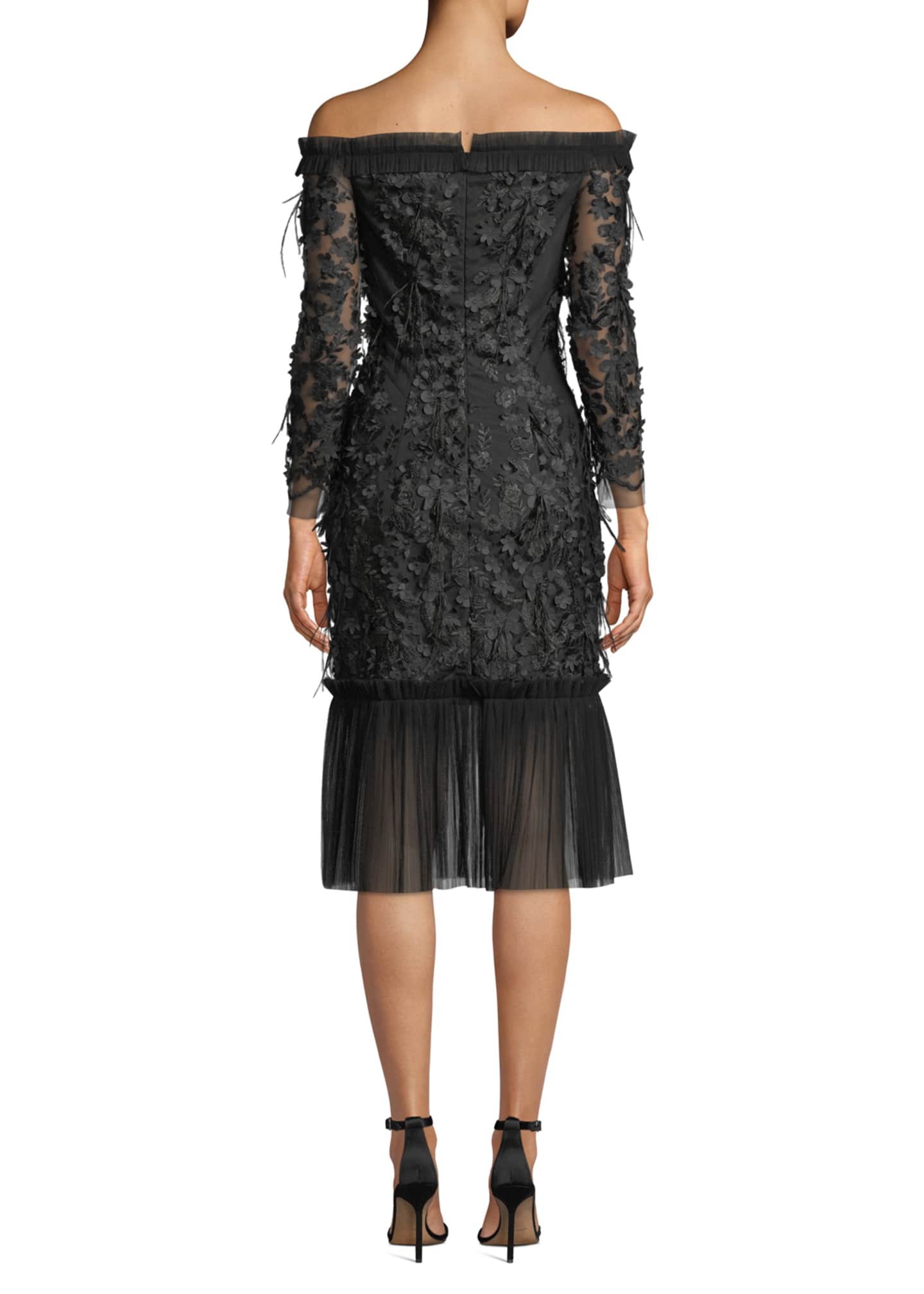 Milly Off-the-Shoulder Embroidery & Feather Dress - Bergdorf Goodman