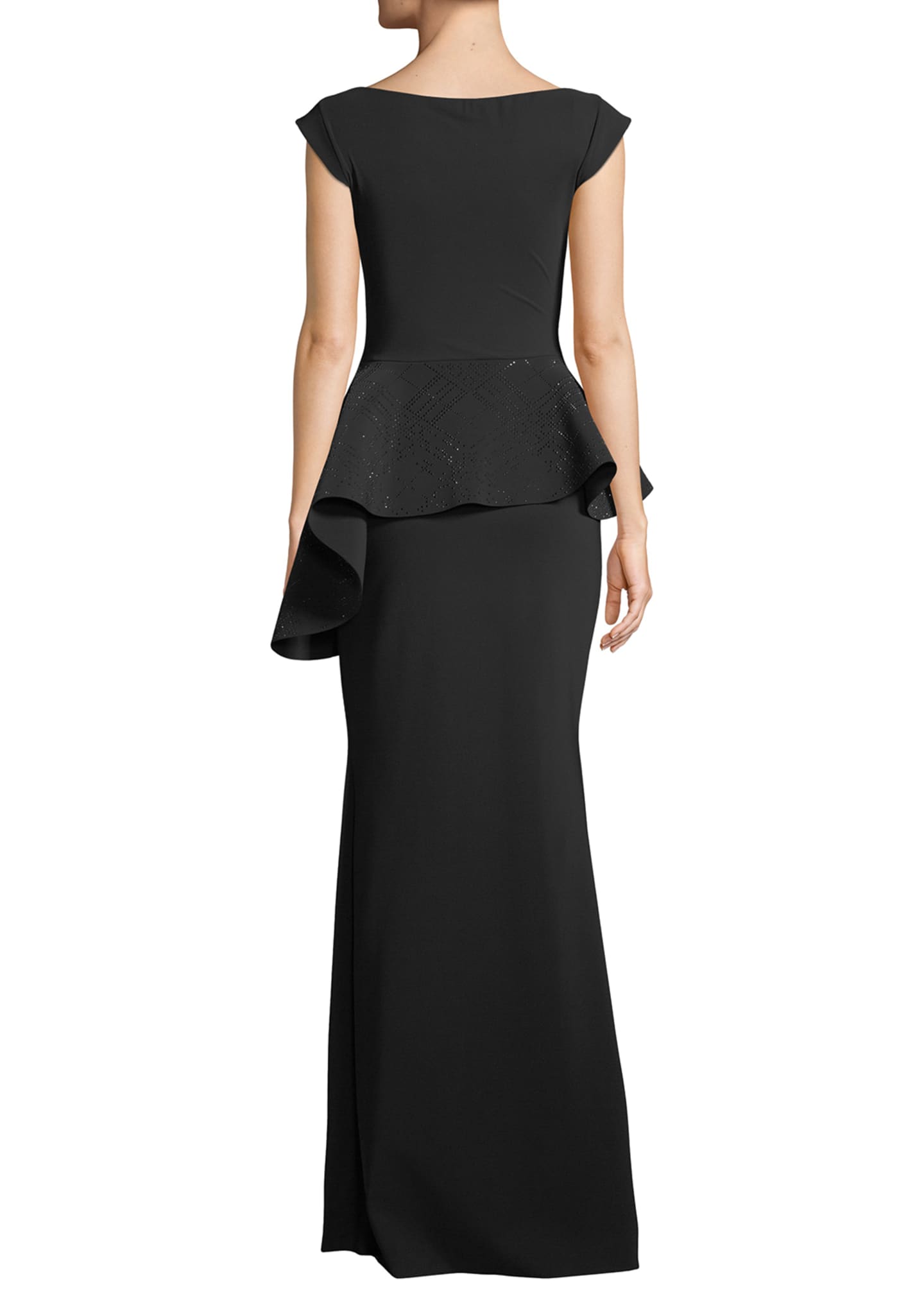 Chiara Boni La Petite Robe Etheline Beaded Cap-Sleeve Asymmetric Peplum-Waist Trumpet Evening Gown Image 2 of 3