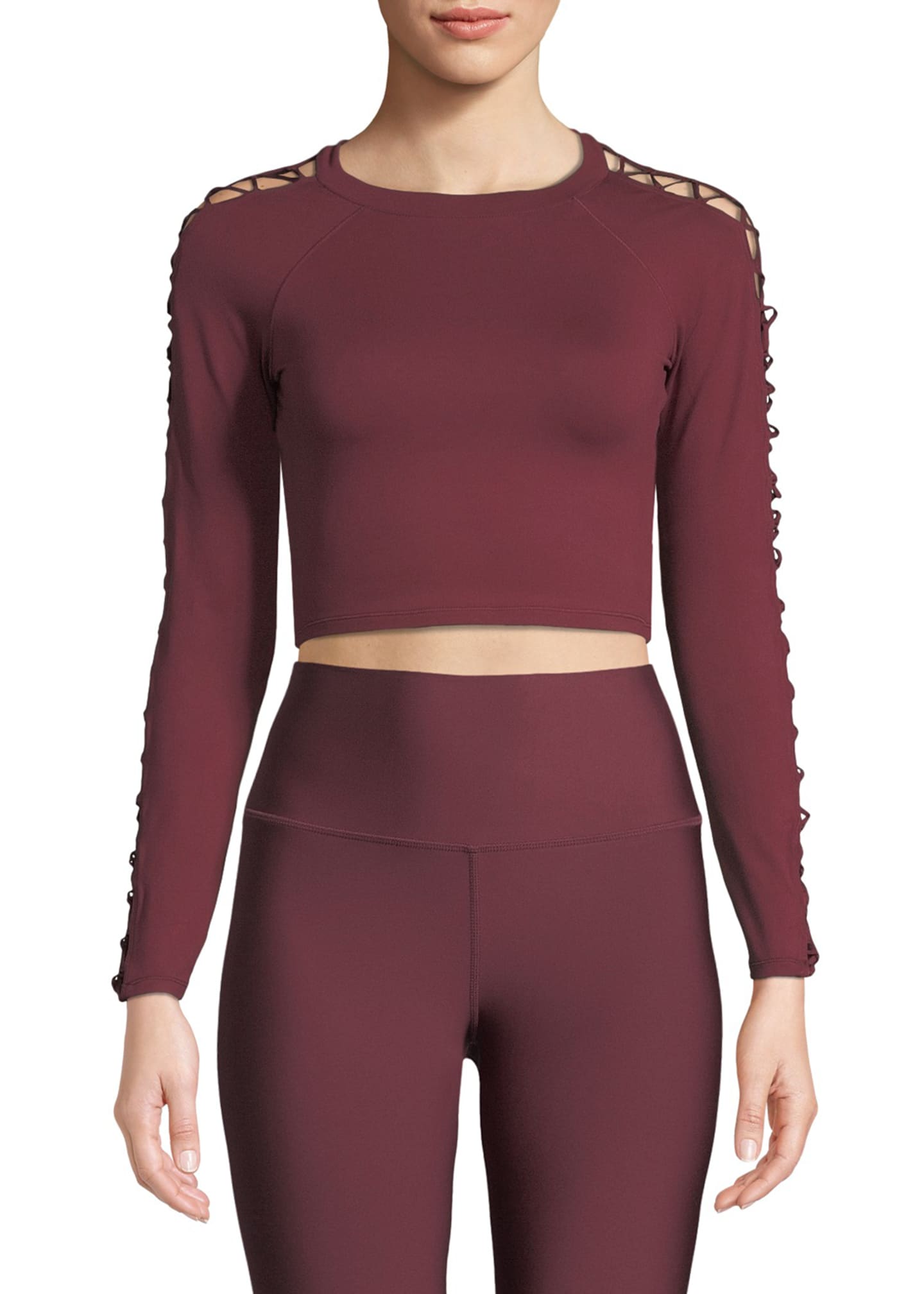 Alo Yoga Highline Fitted Crop Top w/ LaceUp Sleeves Bergdorf Goodman