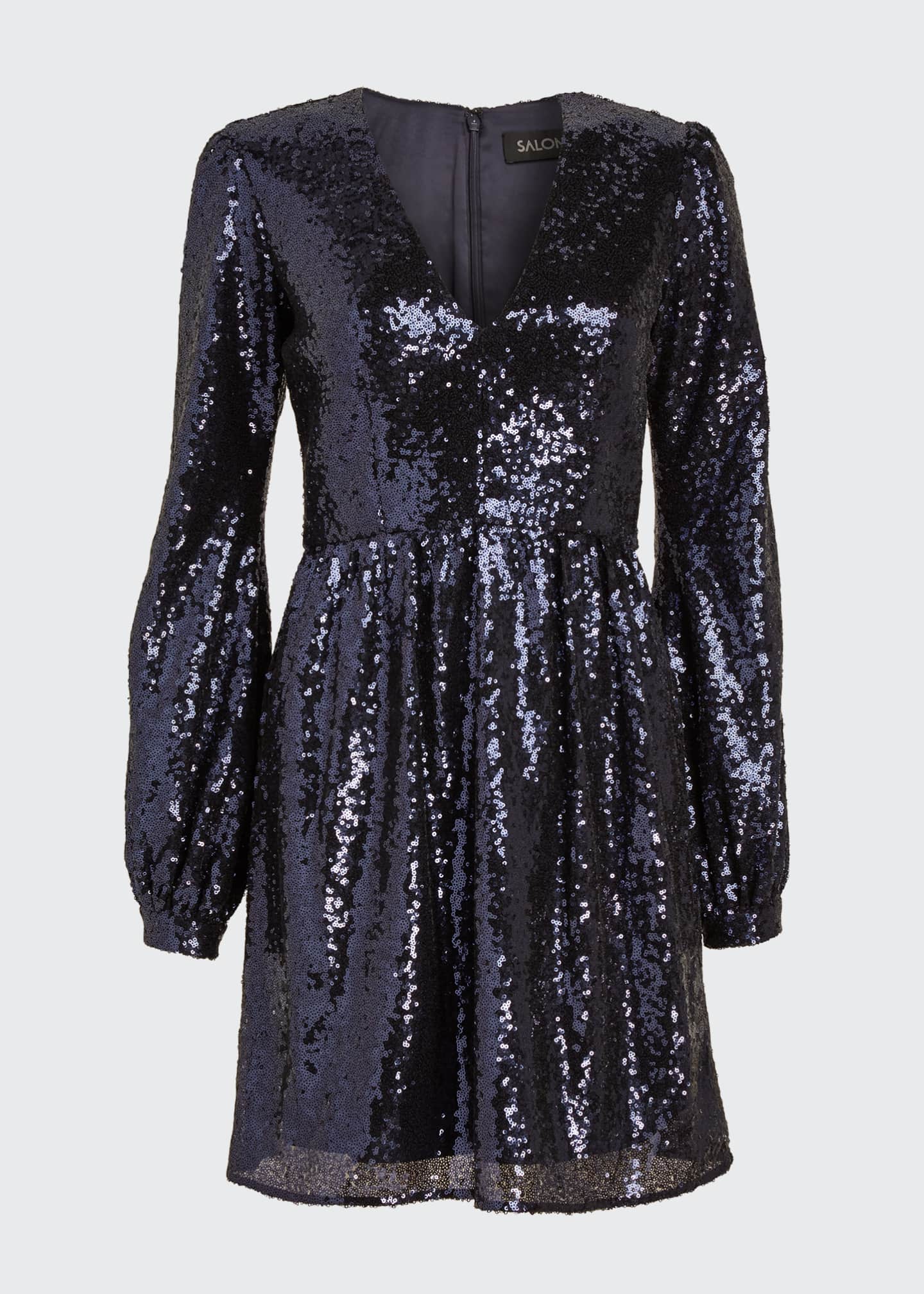 Saloni Camille Sequined Long-Sleeve Cocktail Dress - Bergdorf Goodman