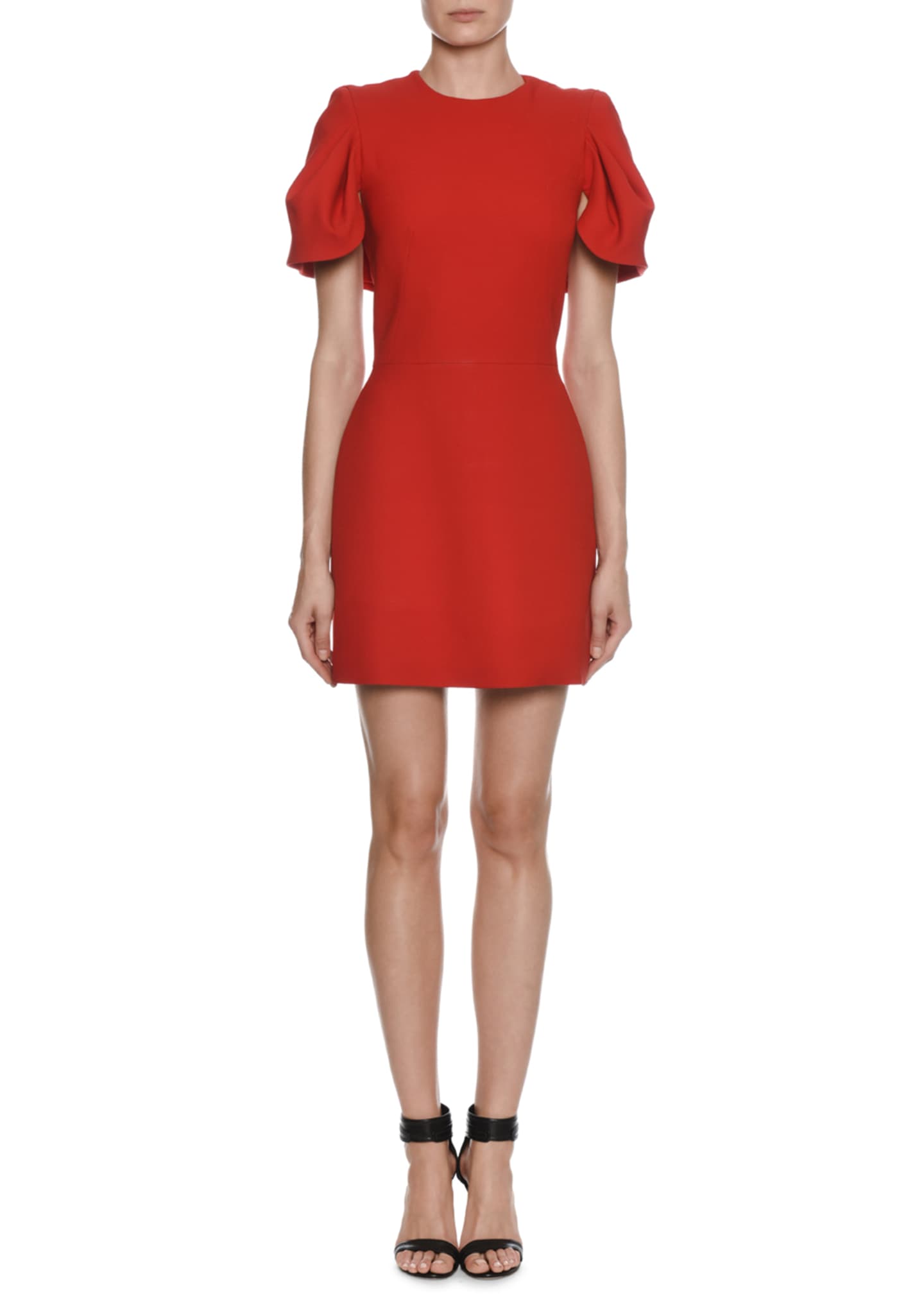 Alexander McQueen Shell-Sleeve Cape-Back Wool/Silk Mini Dress ...