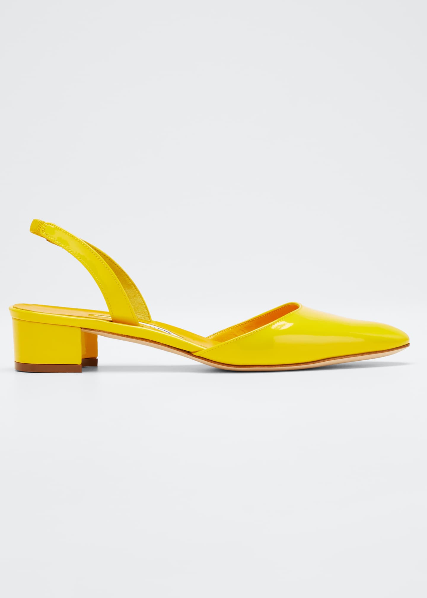 manolo blahnik aspro patent leather block heel slingbacks