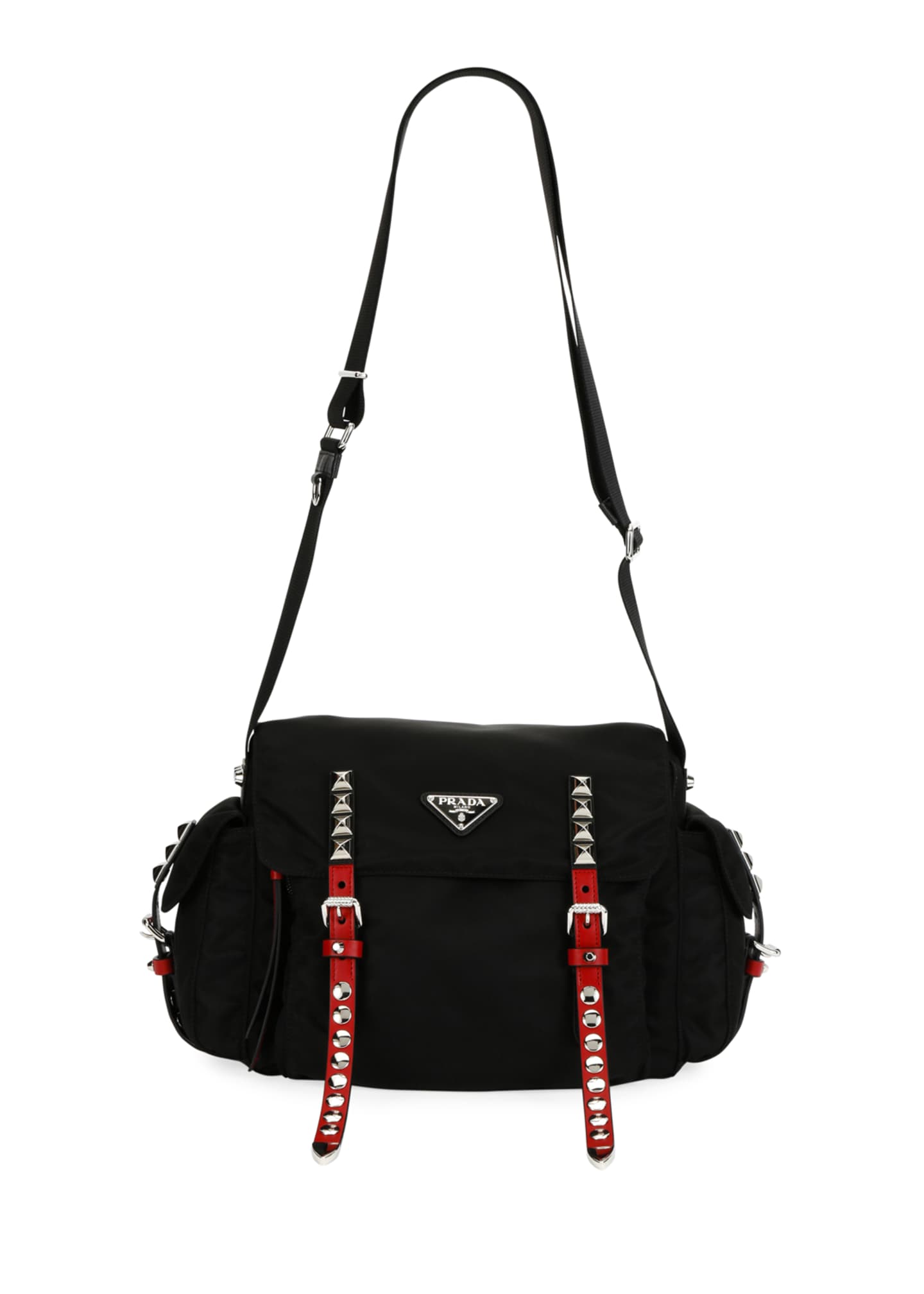 Prada Prada Black Nylon Bucket Bag with Studding Bergdorf Goodman
