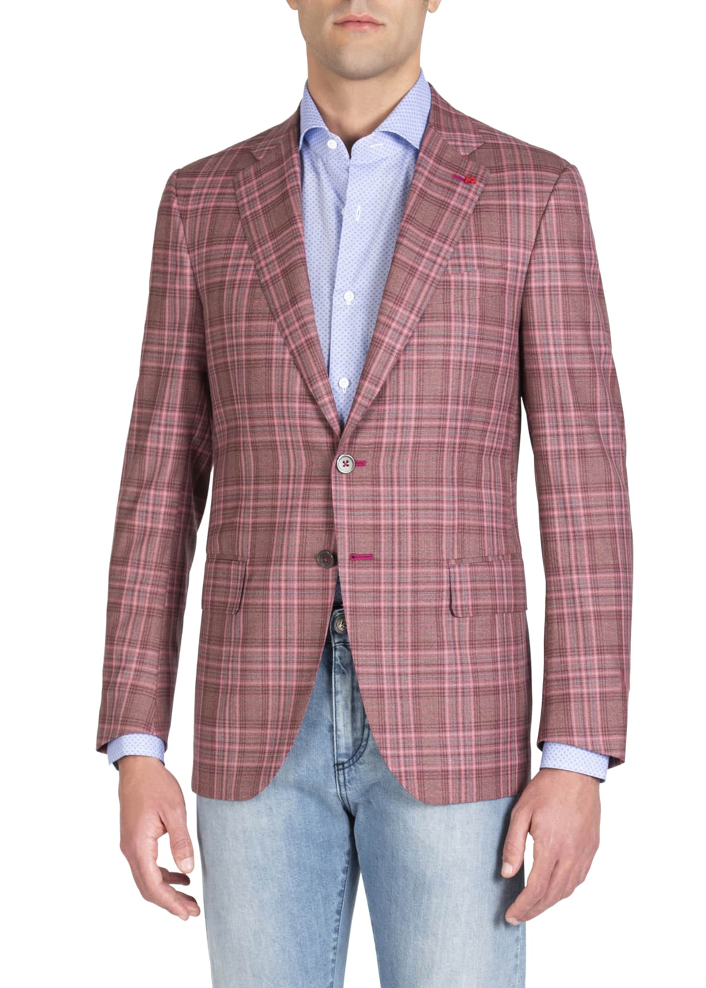 Isaia Men's Berry Plaid Blazer Bergdorf Goodman